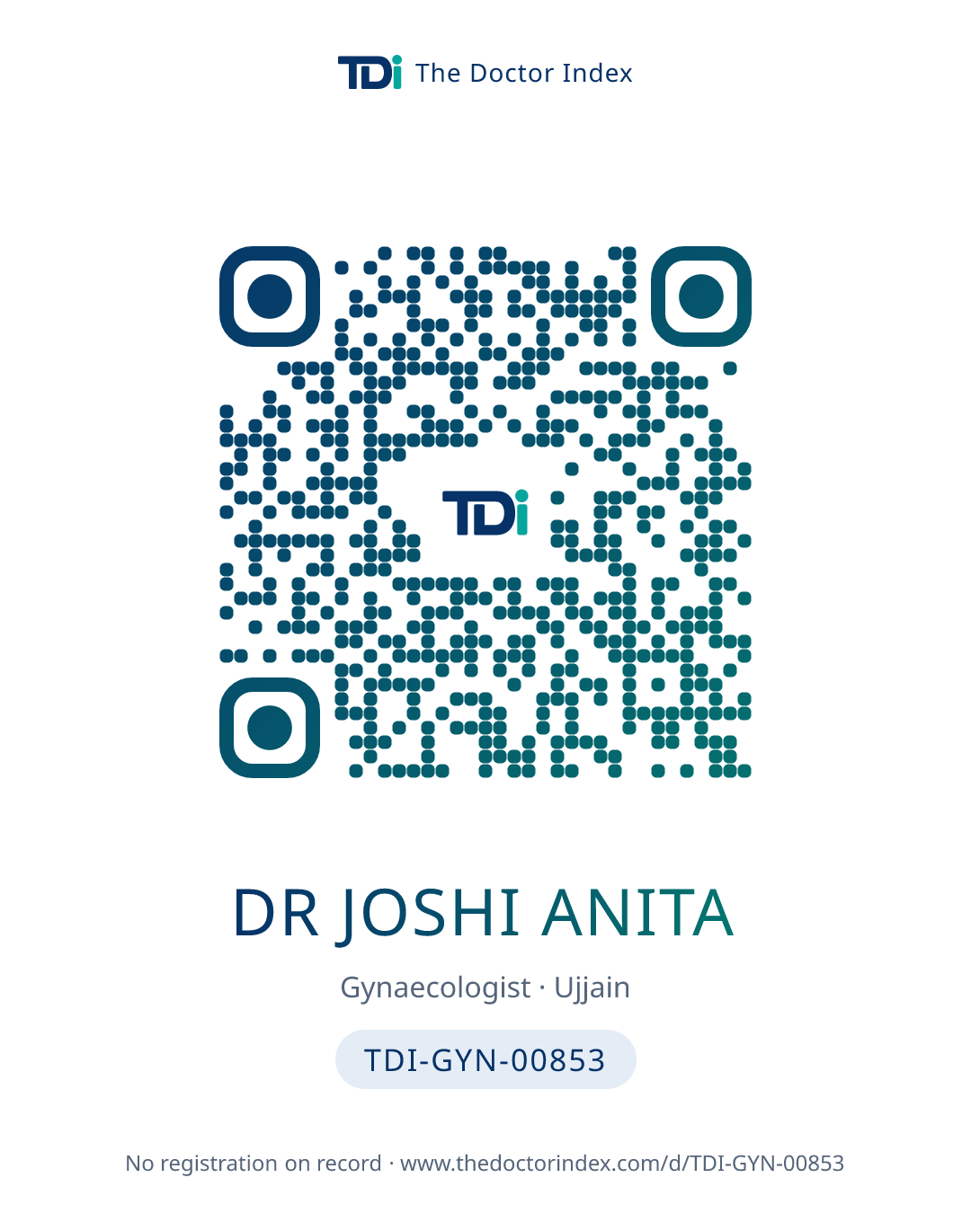 QR card for Dr Joshi Anita, TDI-GYN-00853