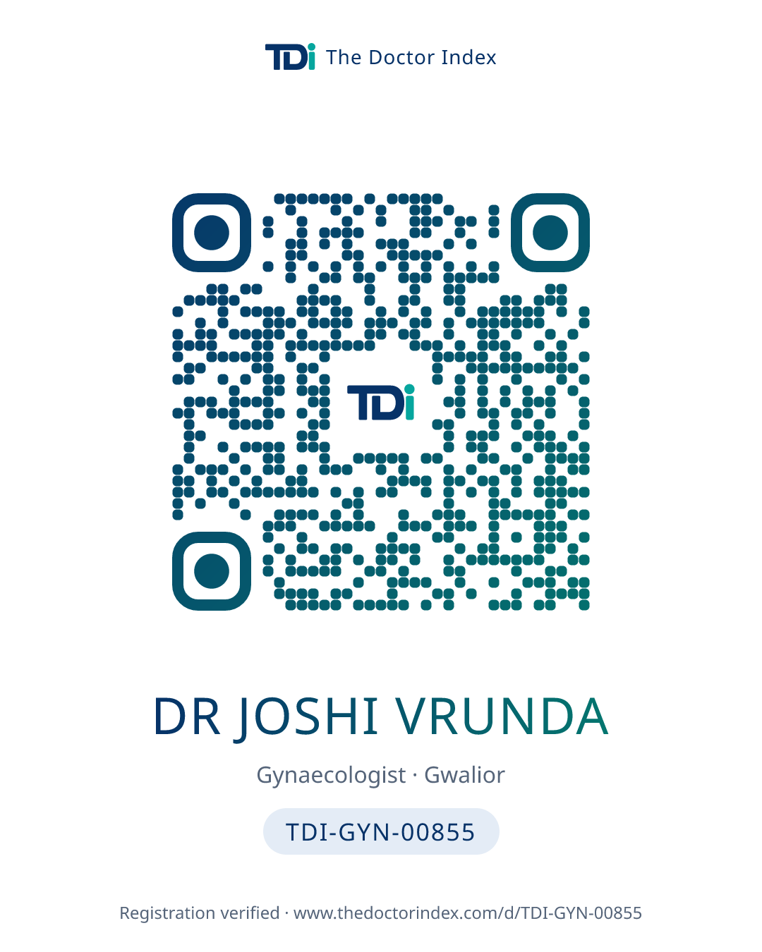 QR card for Dr Joshi Vrunda, TDI-GYN-00855