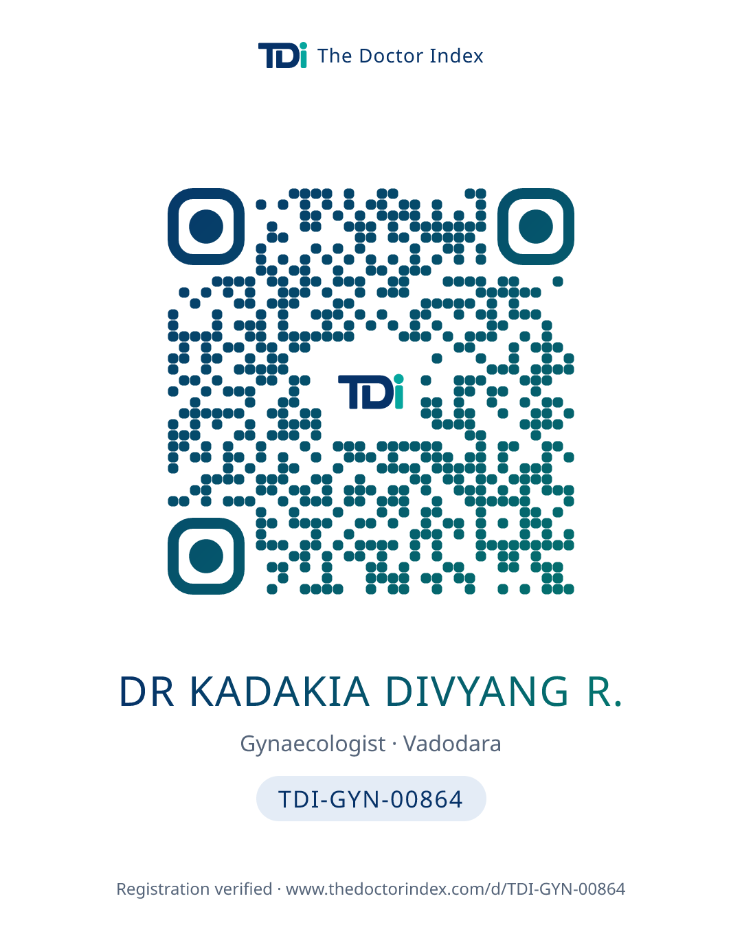 QR card for Dr Kadakia Divyang R., TDI-GYN-00864