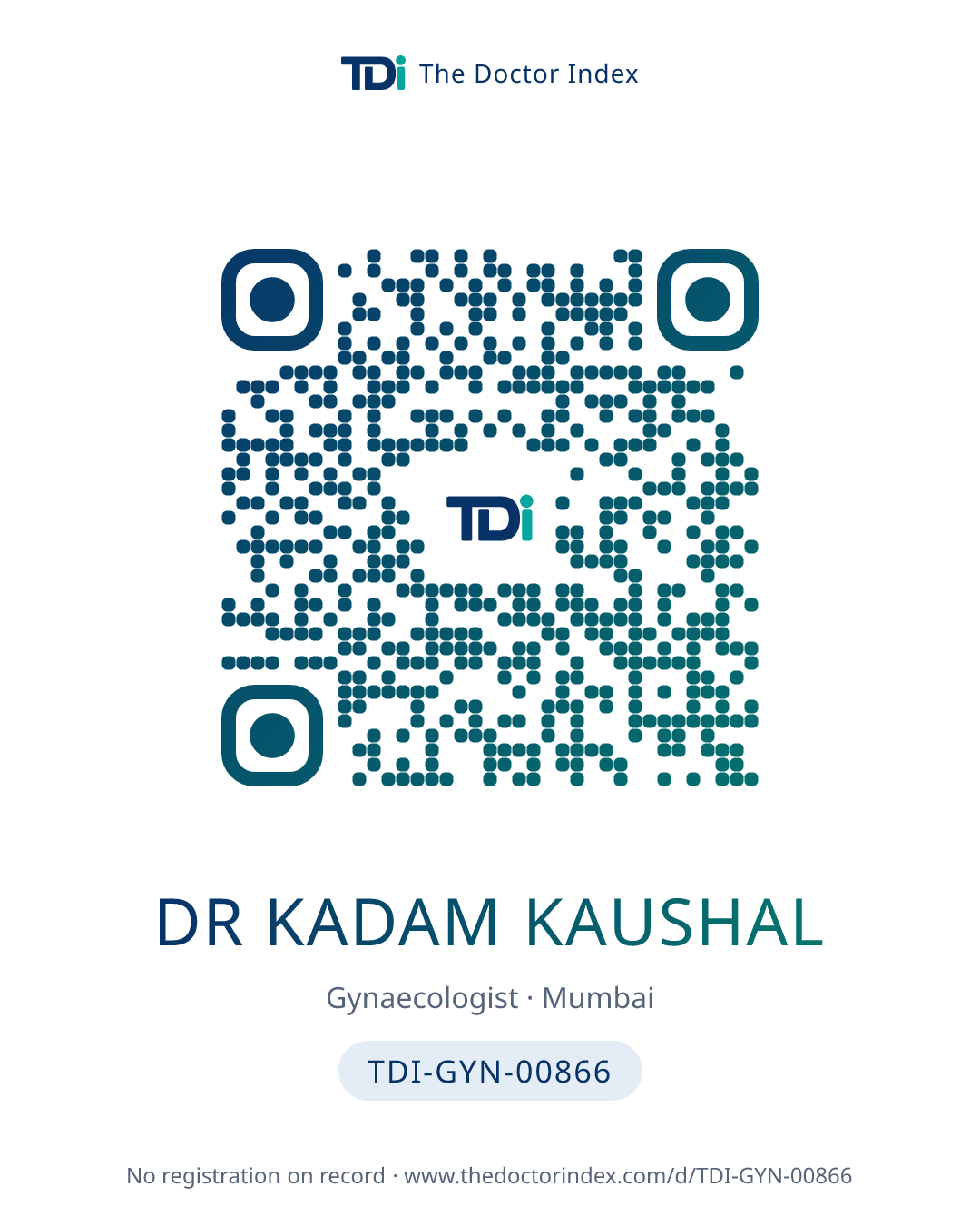 QR card for Dr Kadam Kaushal, TDI-GYN-00866