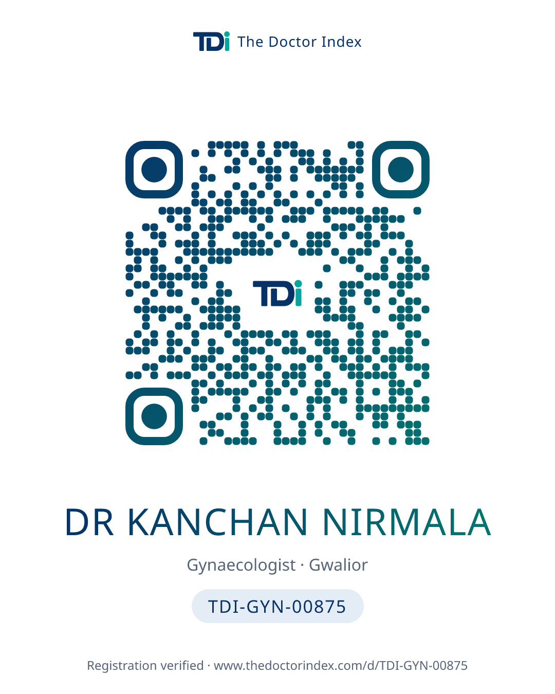 QR card for Dr Kanchan Nirmala, TDI-GYN-00875