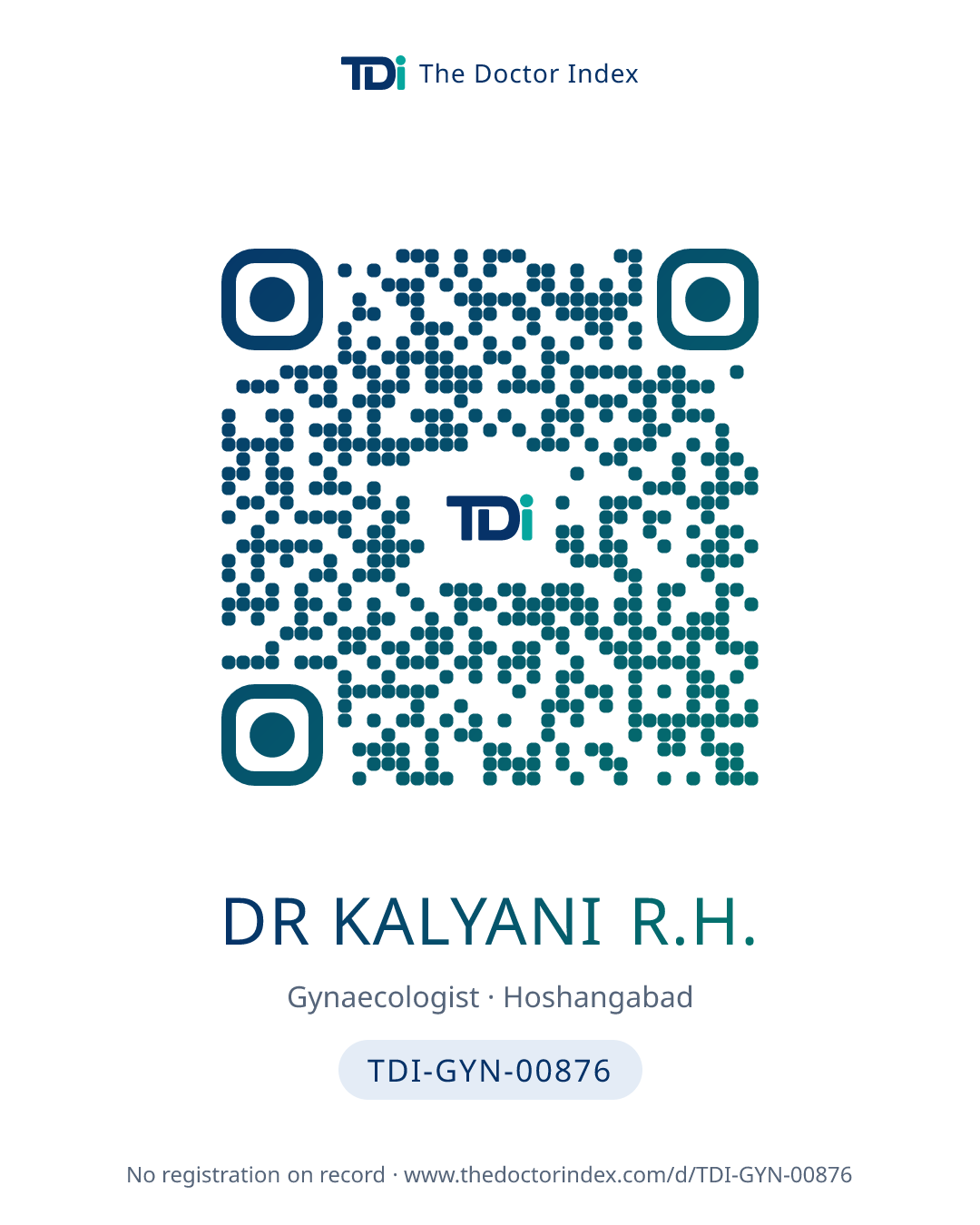 QR card for Dr Kalyani R.H., TDI-GYN-00876