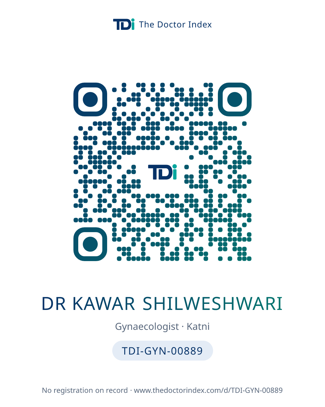 QR card for Dr Kawar Shilweshwari, TDI-GYN-00889