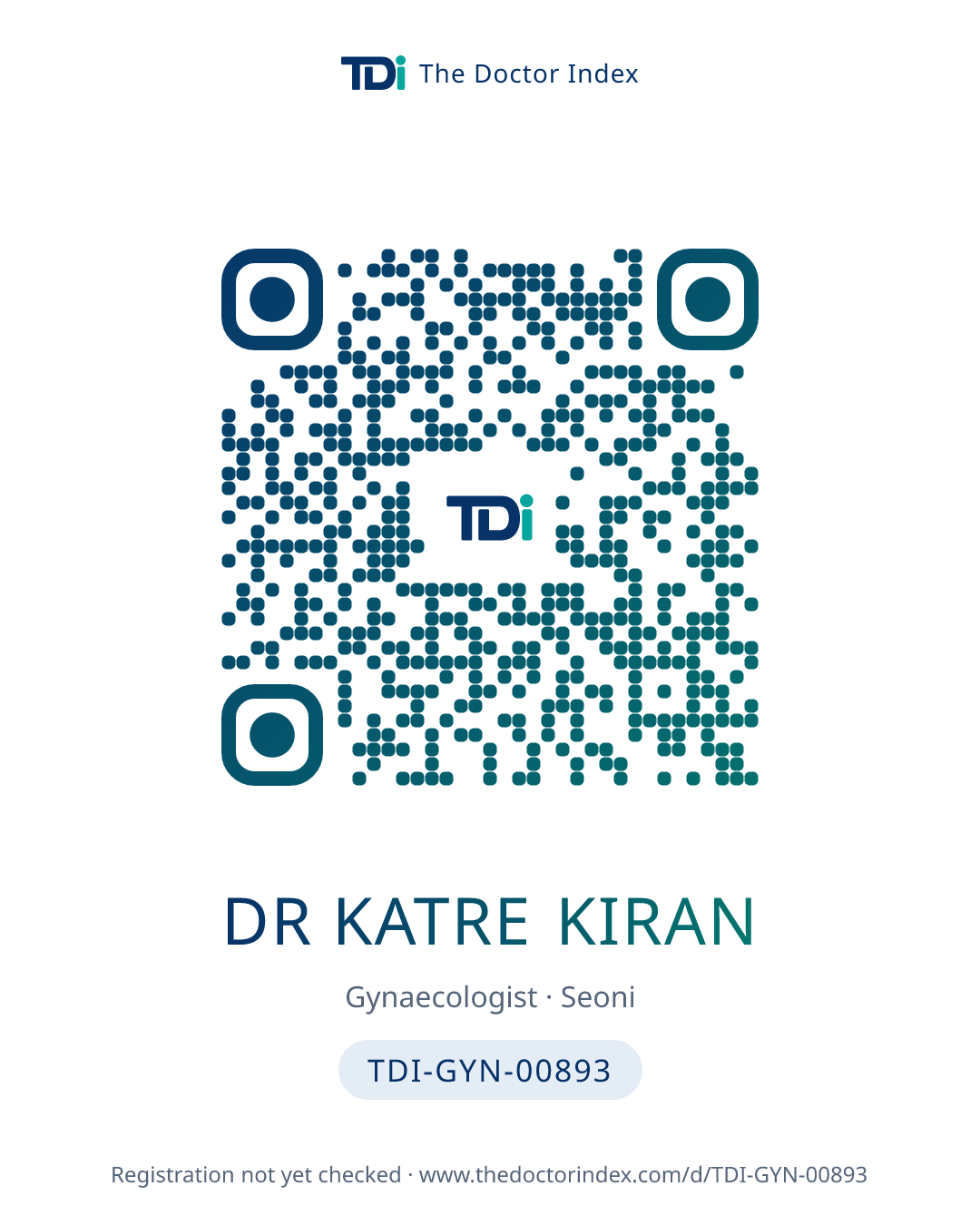 QR card for Dr Katre Kiran, TDI-GYN-00893