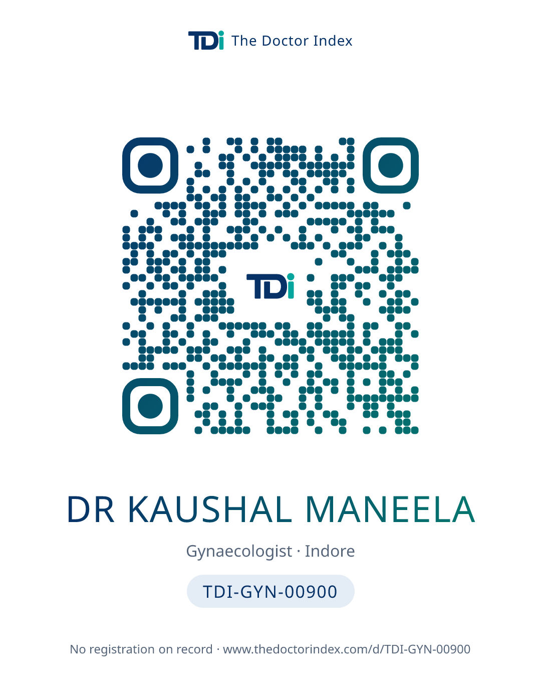 QR card for Dr Kaushal Maneela, TDI-GYN-00900