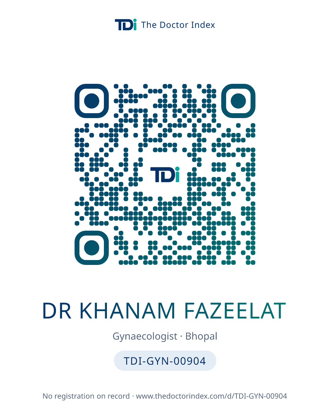 QR card for Dr Khanam Fazeelat, TDI-GYN-00904