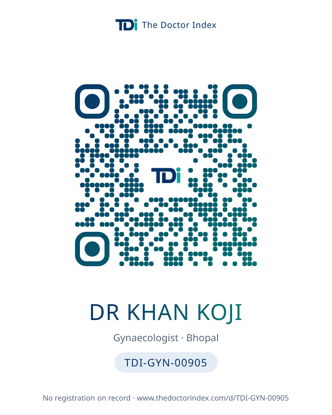 QR card for Dr Khan Koji, TDI-GYN-00905