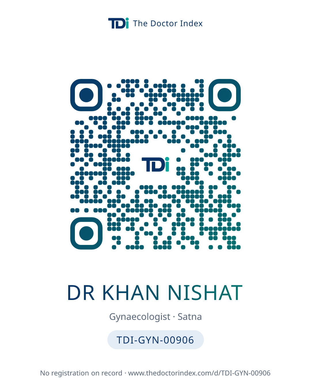 QR card for Dr Khan Nishat, TDI-GYN-00906