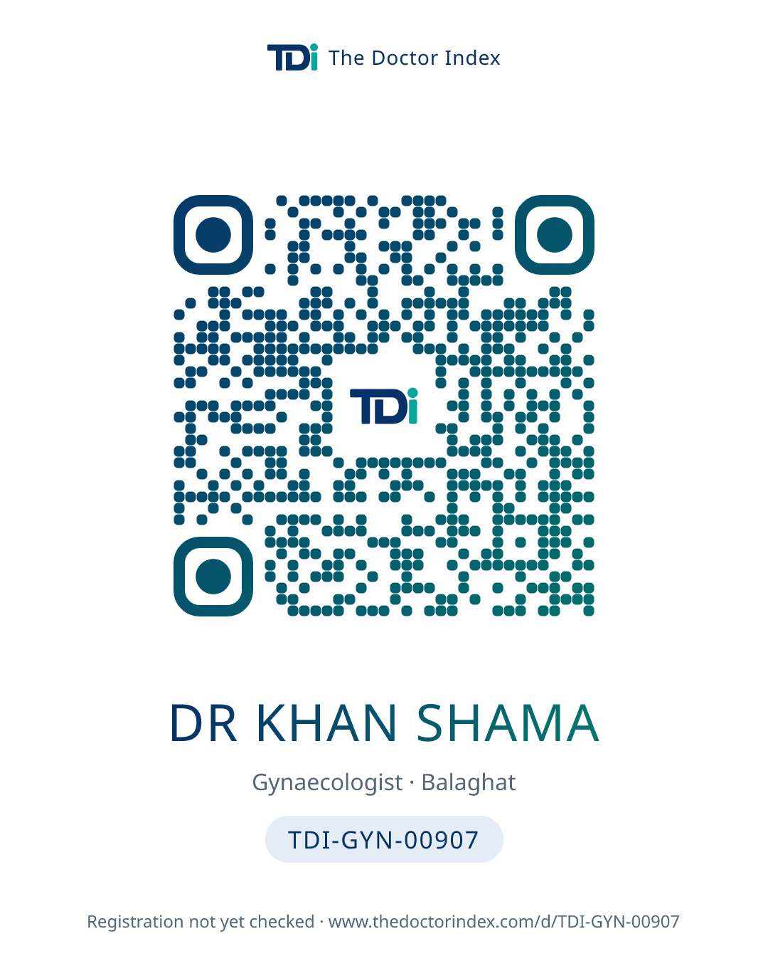 QR card for Dr Khan Shama, TDI-GYN-00907
