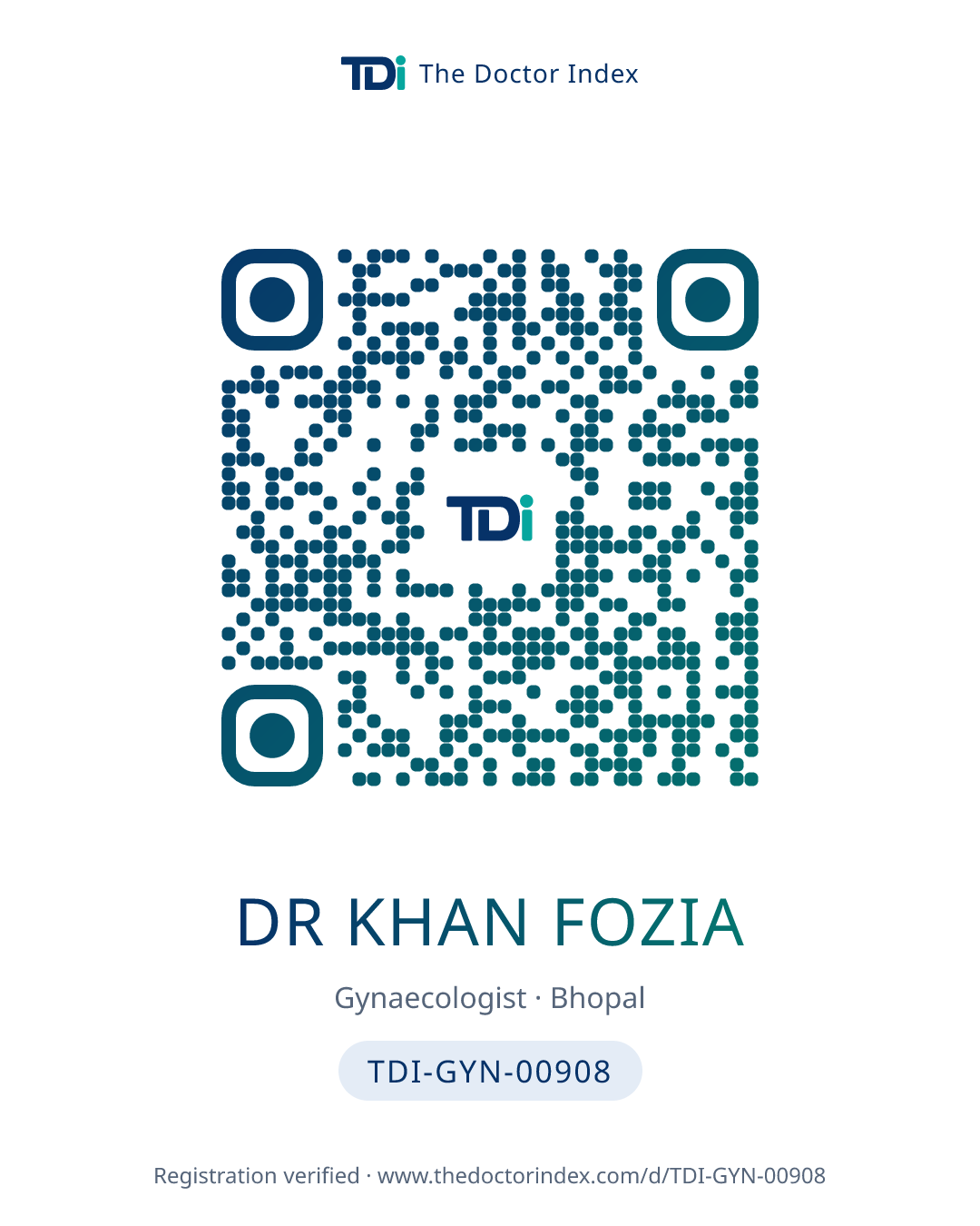 QR card for Dr Khan Fozia, TDI-GYN-00908