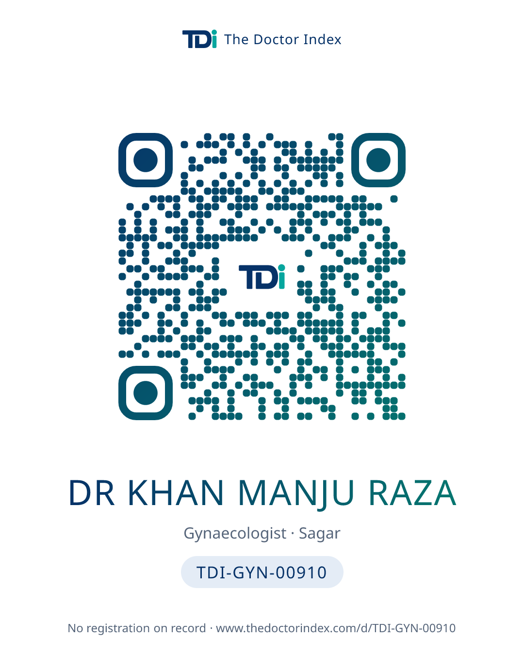 QR card for Dr Khan Manju Raza, TDI-GYN-00910