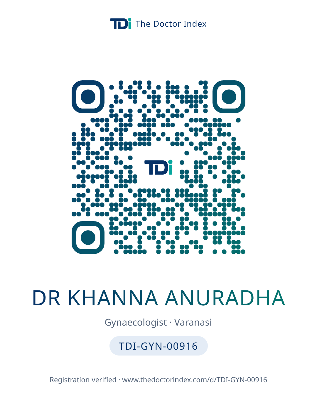 QR card for Dr Khanna Anuradha, TDI-GYN-00916