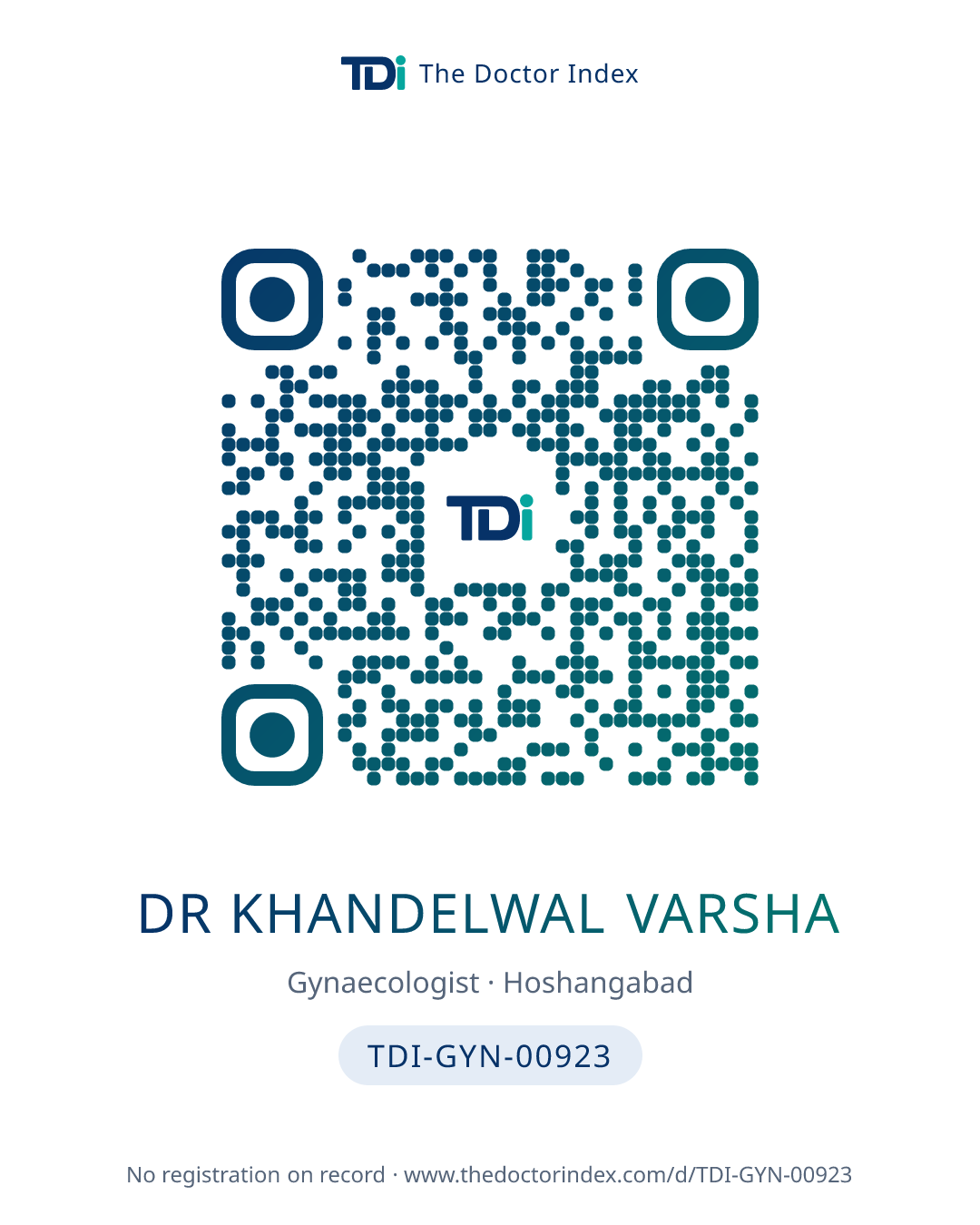 QR card for Dr Khandelwal Varsha, TDI-GYN-00923
