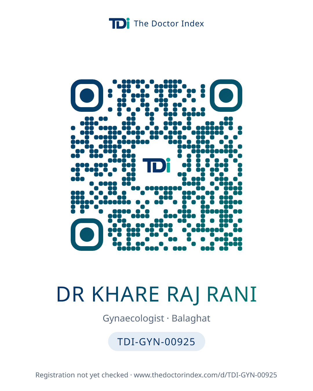 QR card for Dr Khare Raj Rani, TDI-GYN-00925