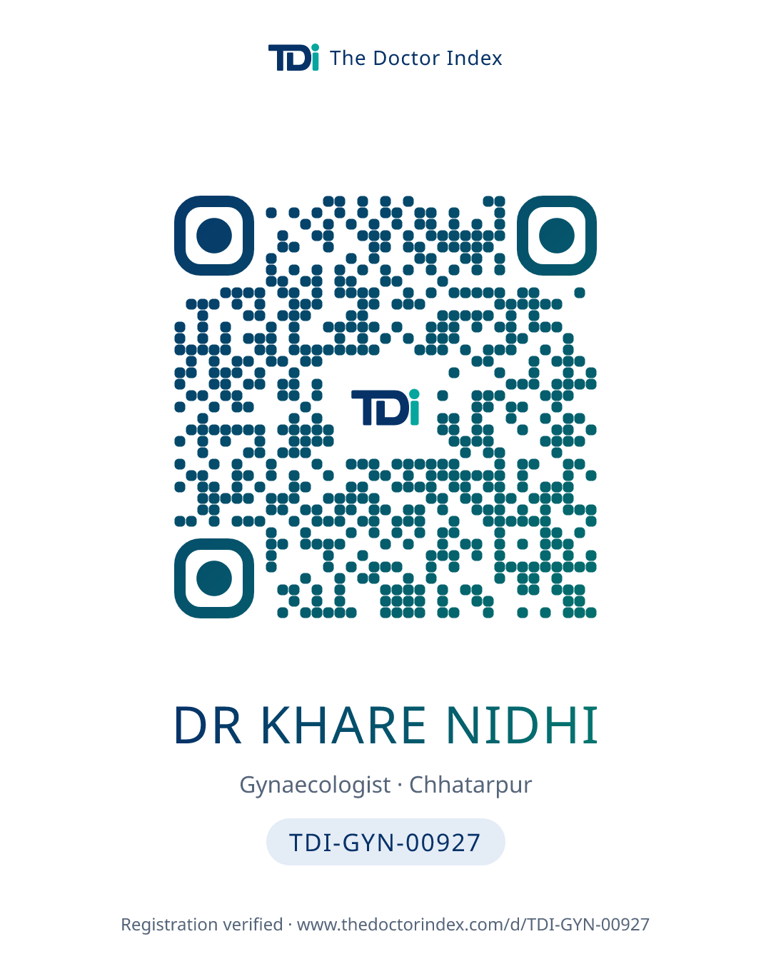 QR card for Dr Khare Nidhi, TDI-GYN-00927