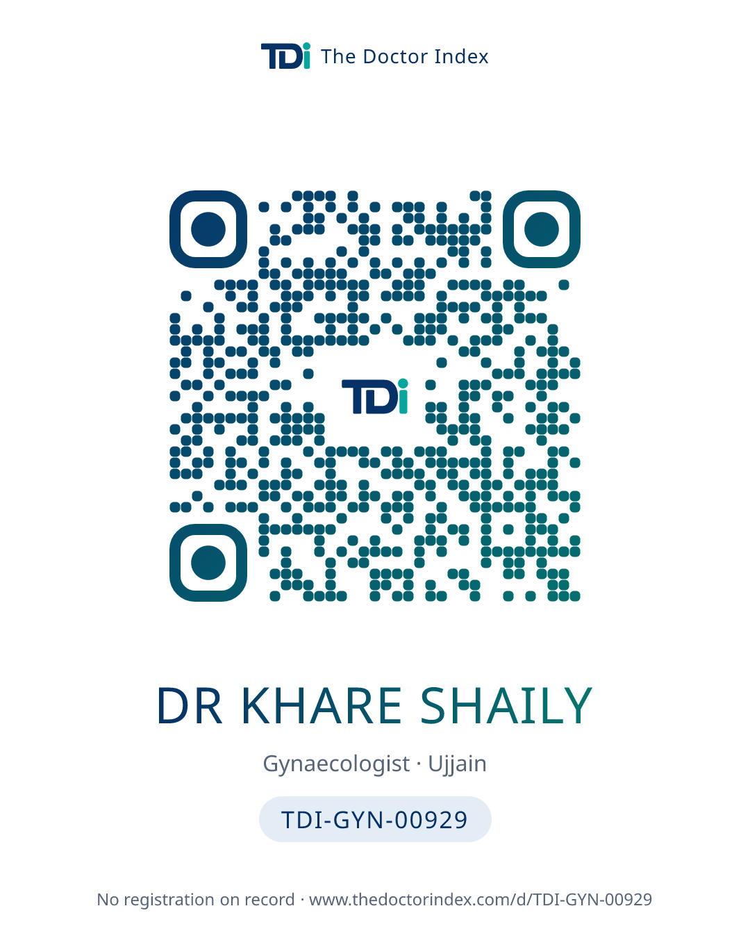 QR card for Dr Khare Shaily, TDI-GYN-00929