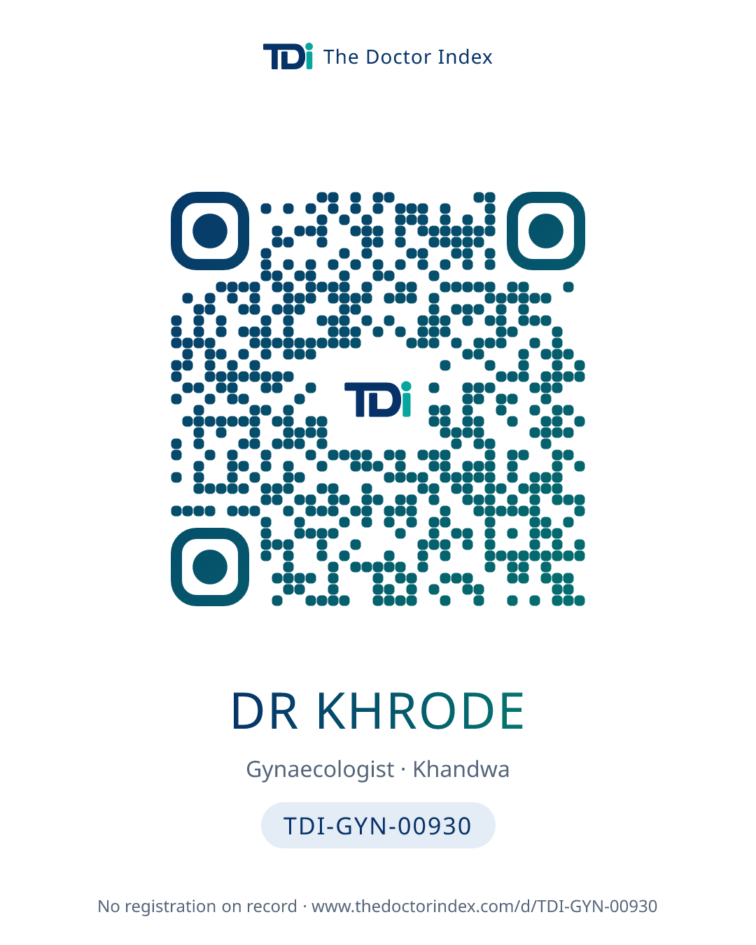 QR card for Dr Khrode, TDI-GYN-00930