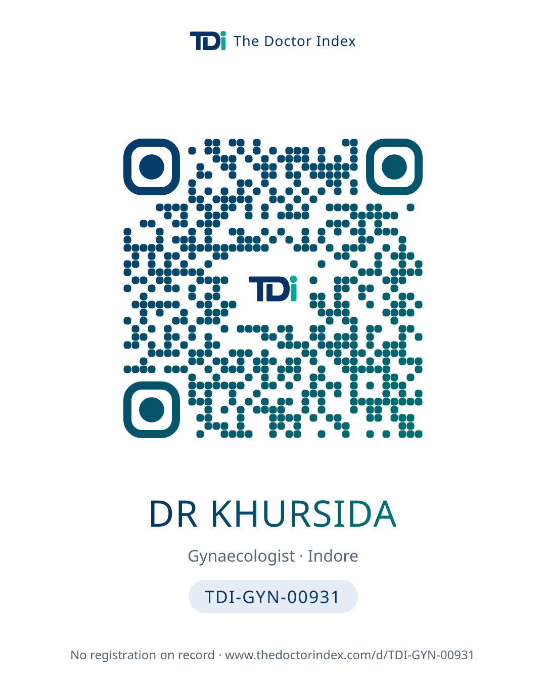 QR card for Dr Khursida, TDI-GYN-00931