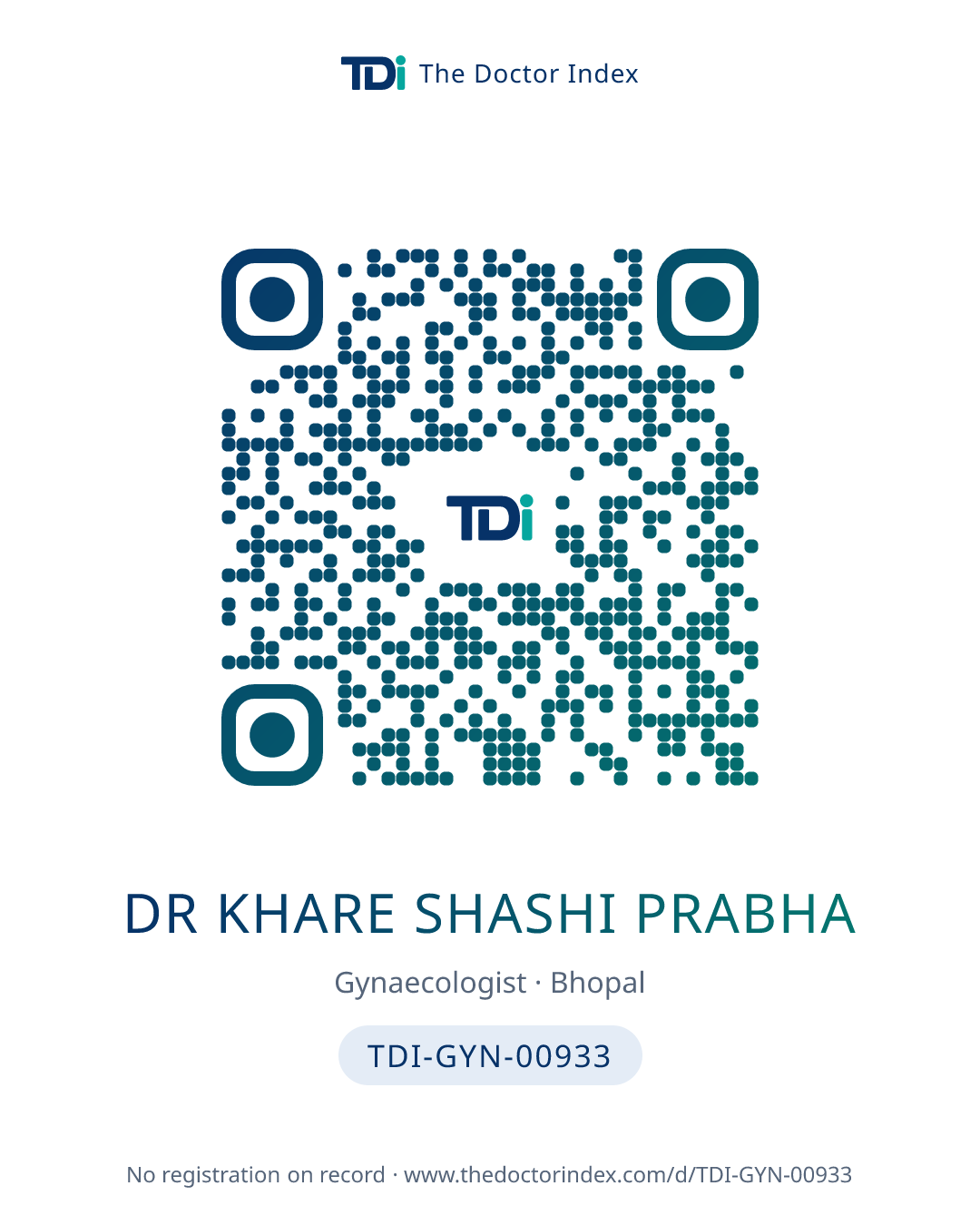QR card for Dr Khare Shashi Prabha, TDI-GYN-00933