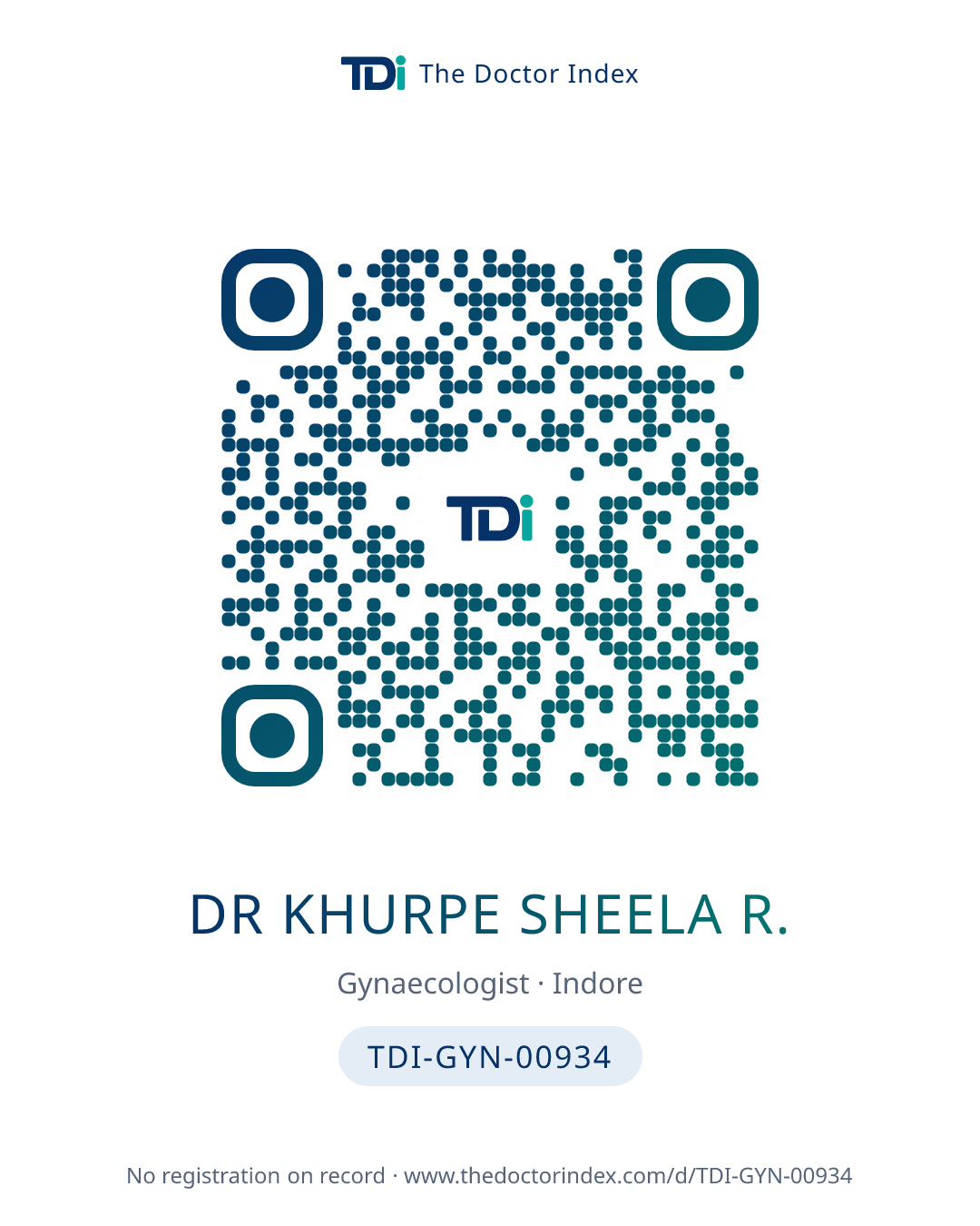 QR card for Dr Khurpe Sheela R., TDI-GYN-00934