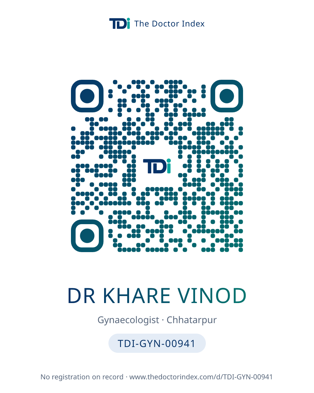 QR card for Dr Khare Vinod, TDI-GYN-00941