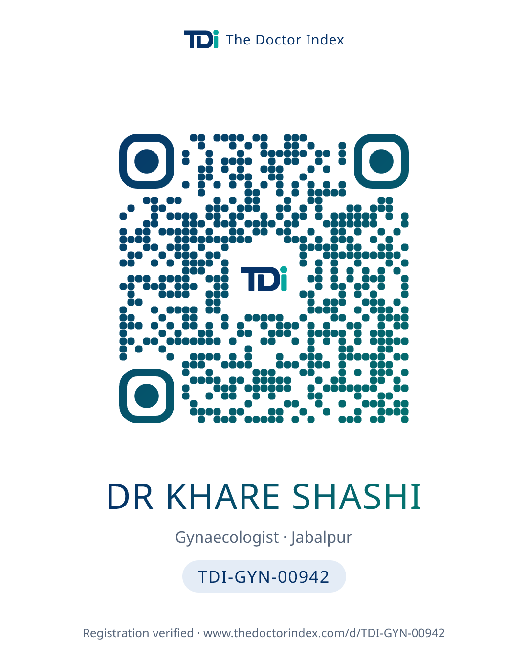 QR card for Dr Khare Shashi, TDI-GYN-00942