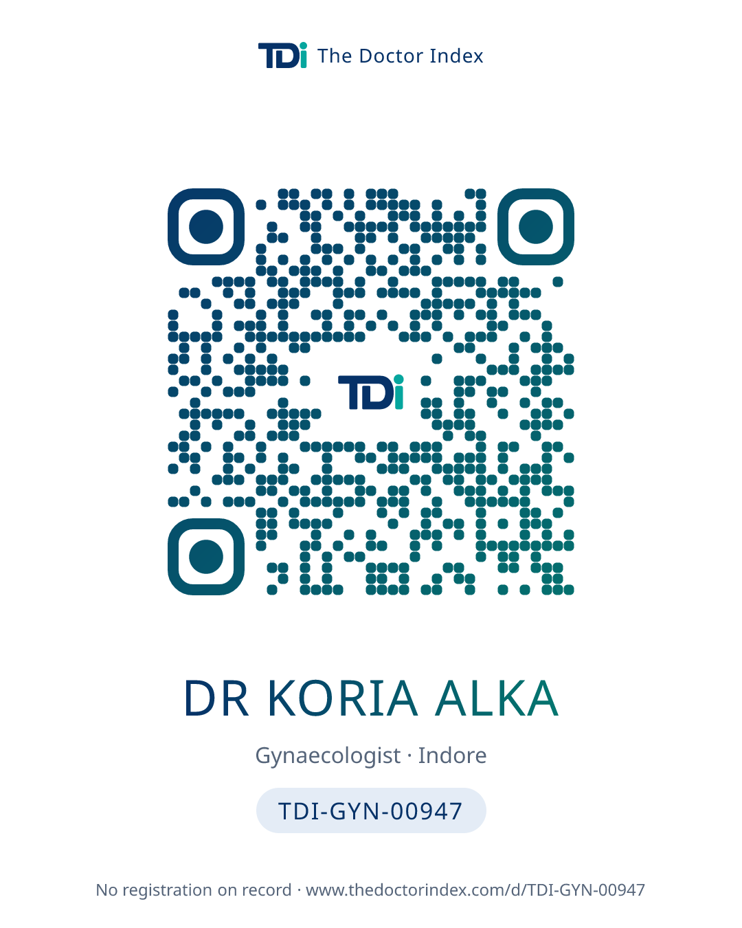 QR card for Dr Koria Alka, TDI-GYN-00947