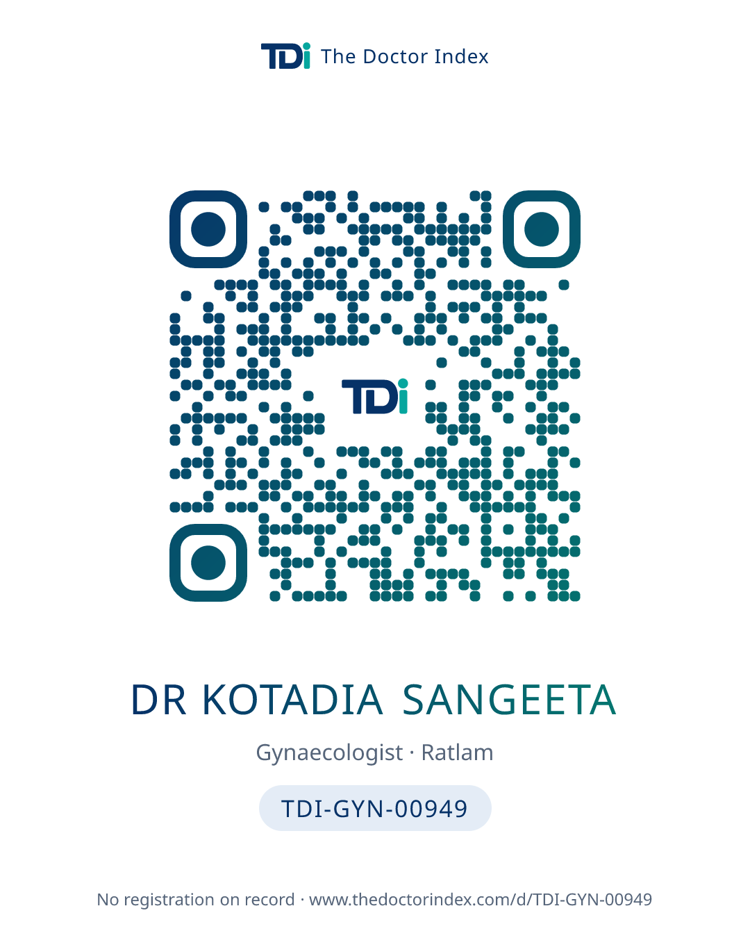 QR card for Dr Kotadia Sangeeta, TDI-GYN-00949