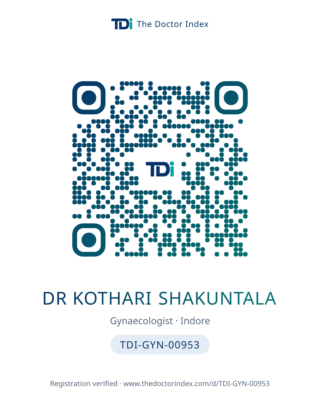 QR card for Dr Kothari Shakuntala, TDI-GYN-00953