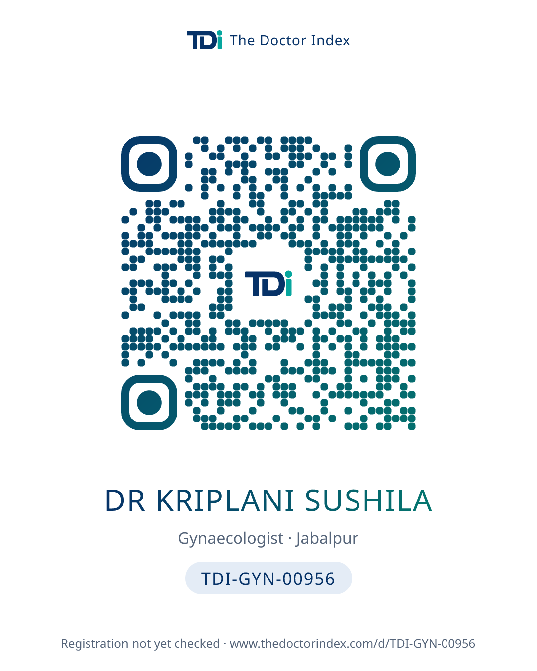 QR card for Dr Kriplani Sushila, TDI-GYN-00956