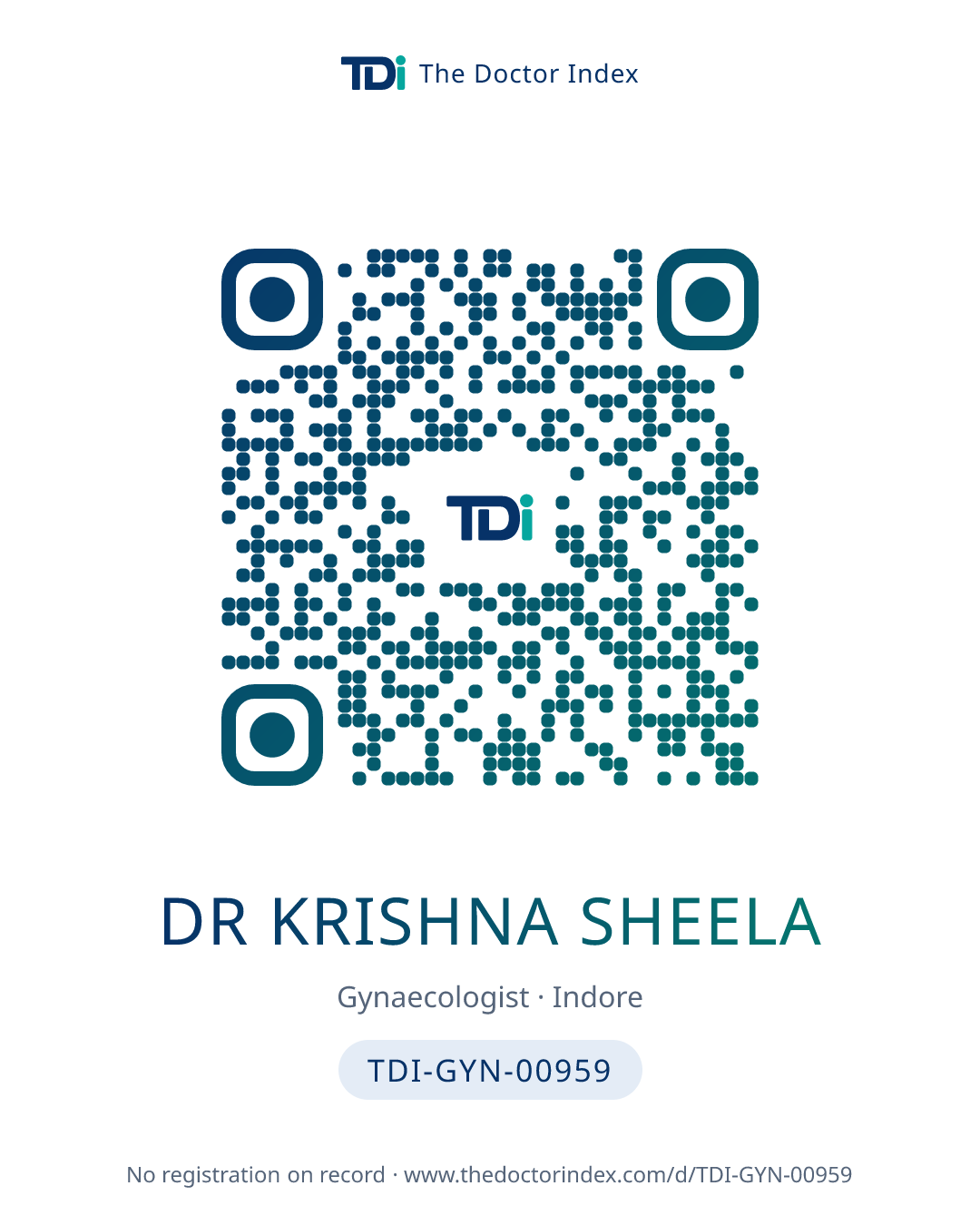 QR card for Dr Krishna Sheela, TDI-GYN-00959