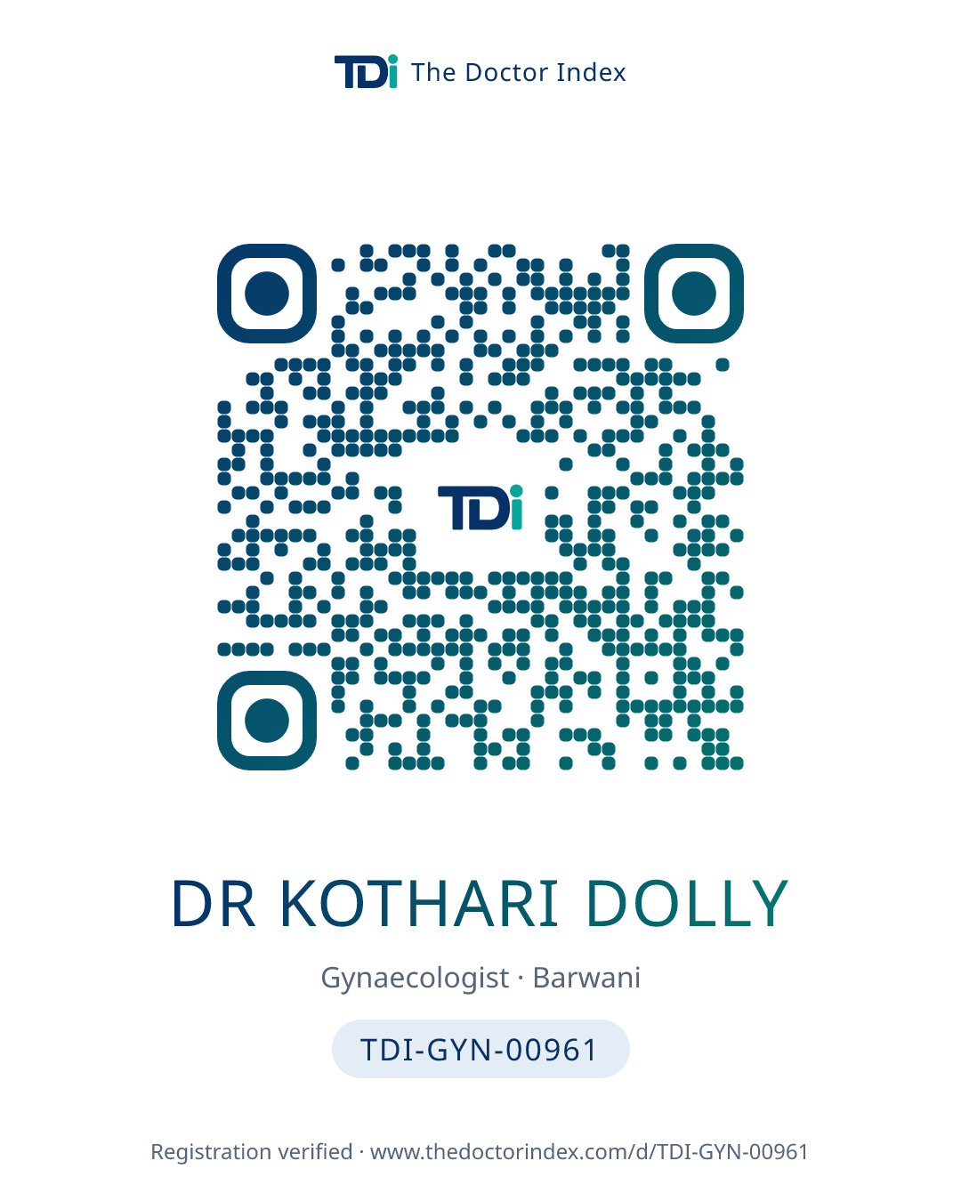 QR card for Dr Kothari Dolly, TDI-GYN-00961
