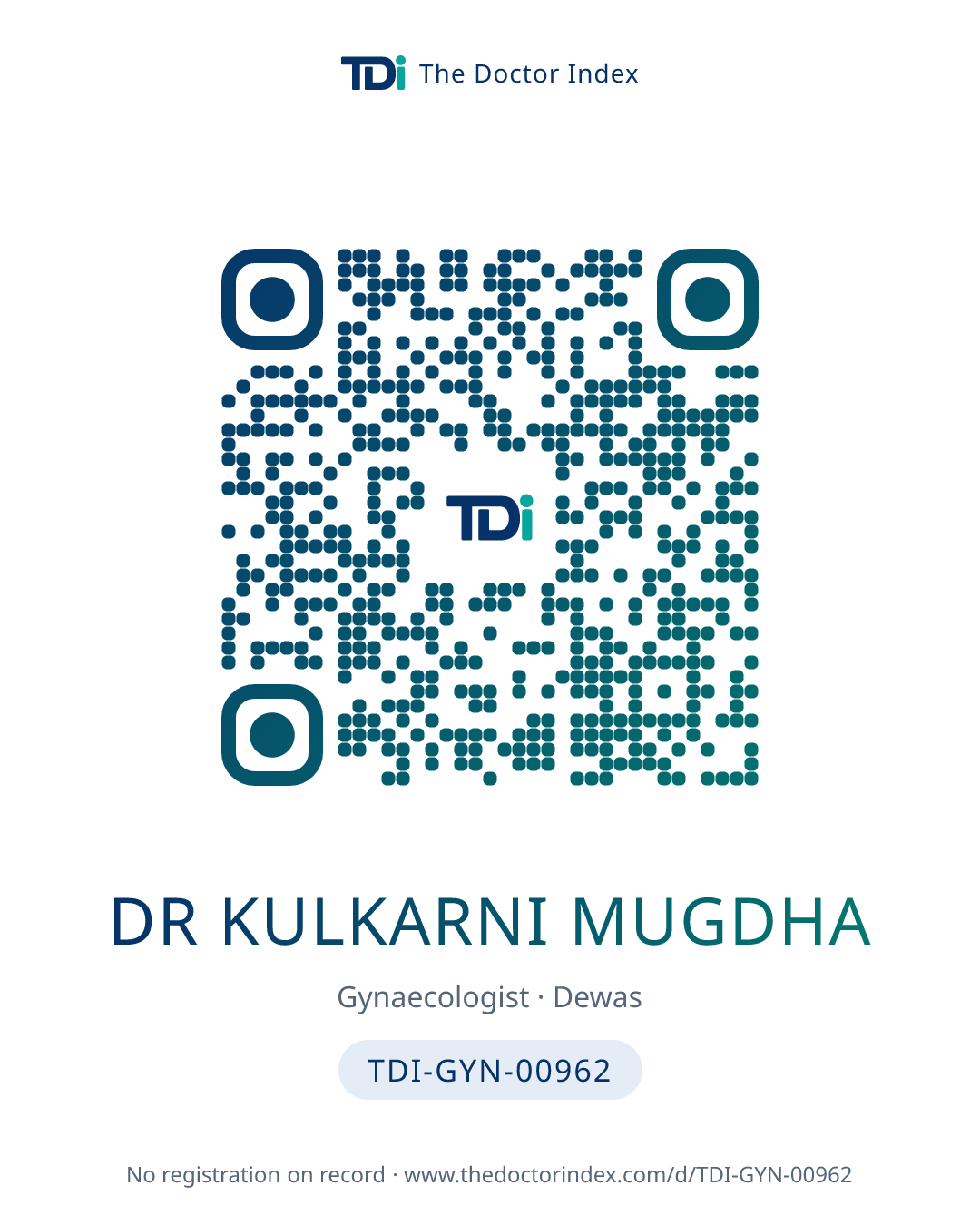 QR card for Dr Kulkarni Mugdha, TDI-GYN-00962