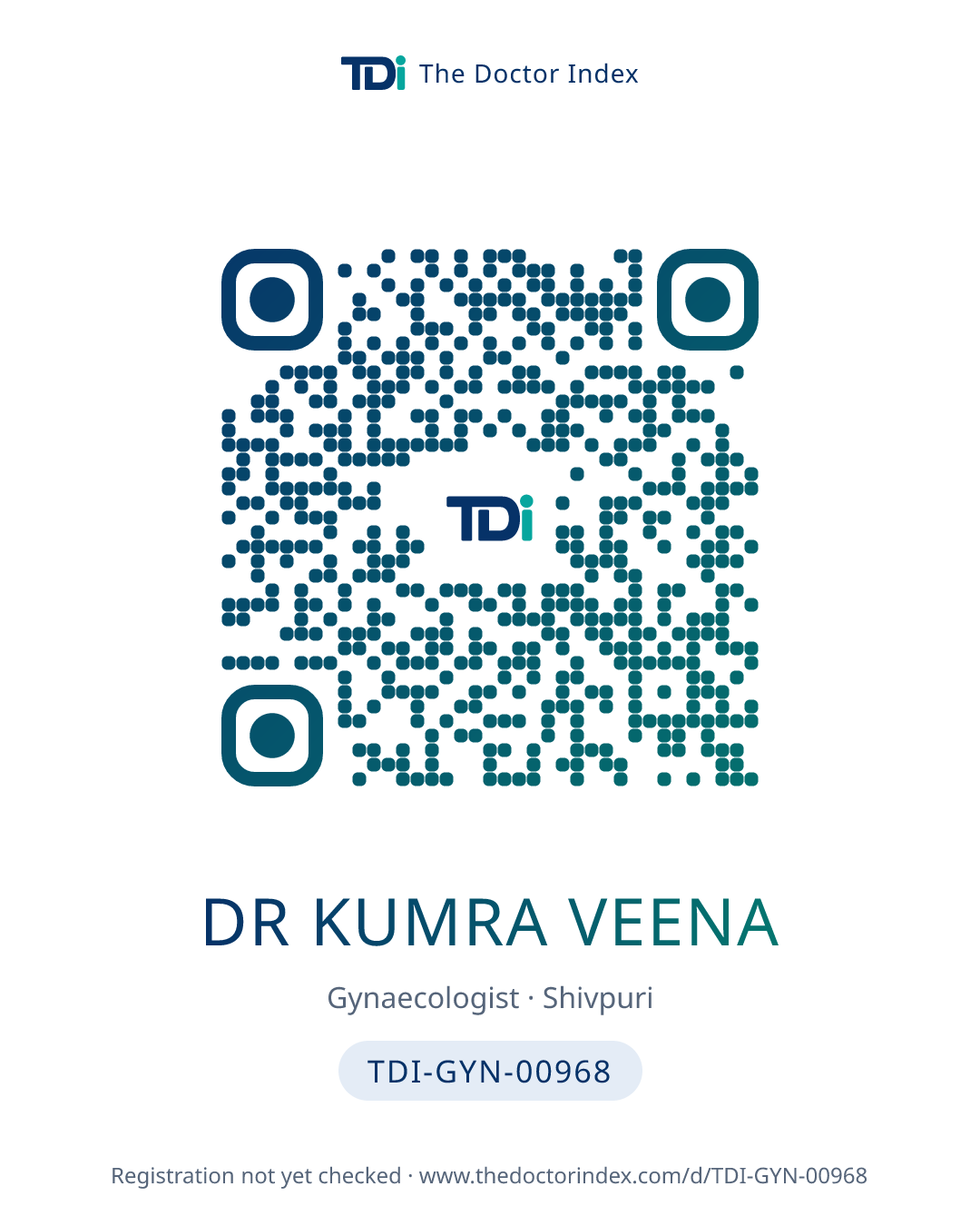 QR card for Dr Kumra Veena, TDI-GYN-00968