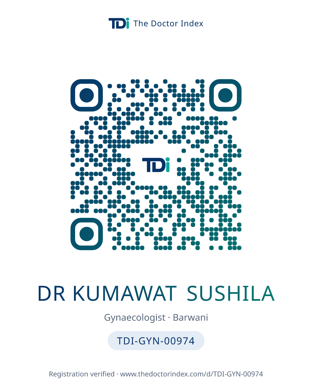QR card for Dr Kumawat Sushila, TDI-GYN-00974