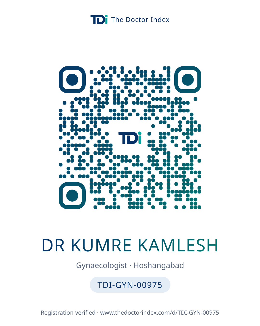 QR card for Dr Kumre Kamlesh, TDI-GYN-00975