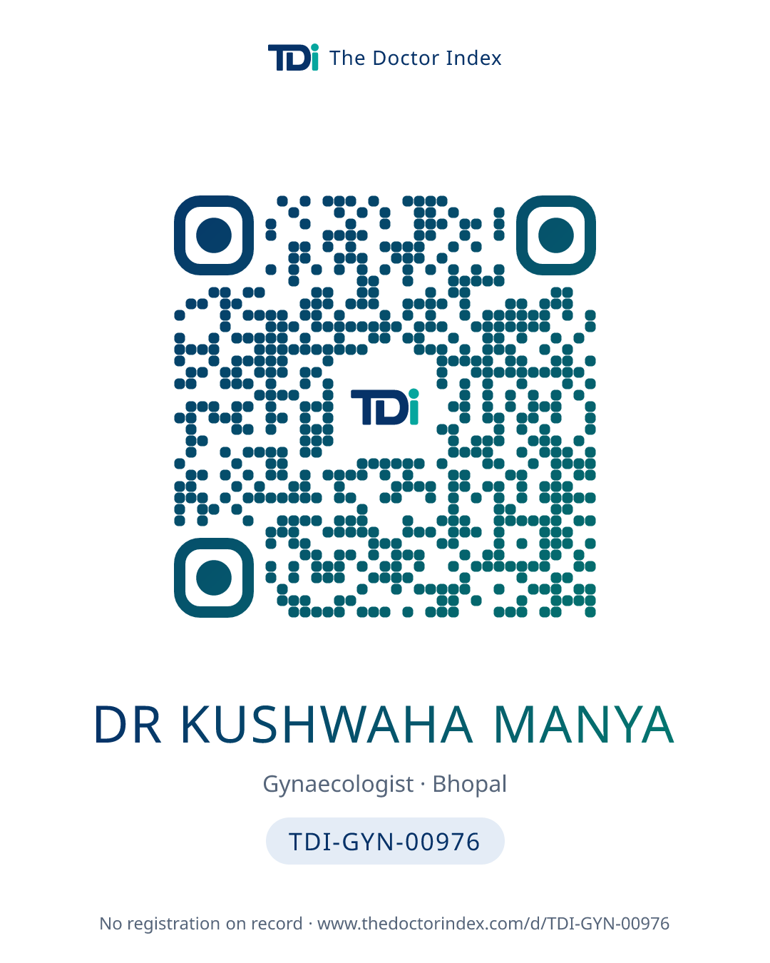 QR card for Dr Kushwaha Manya, TDI-GYN-00976