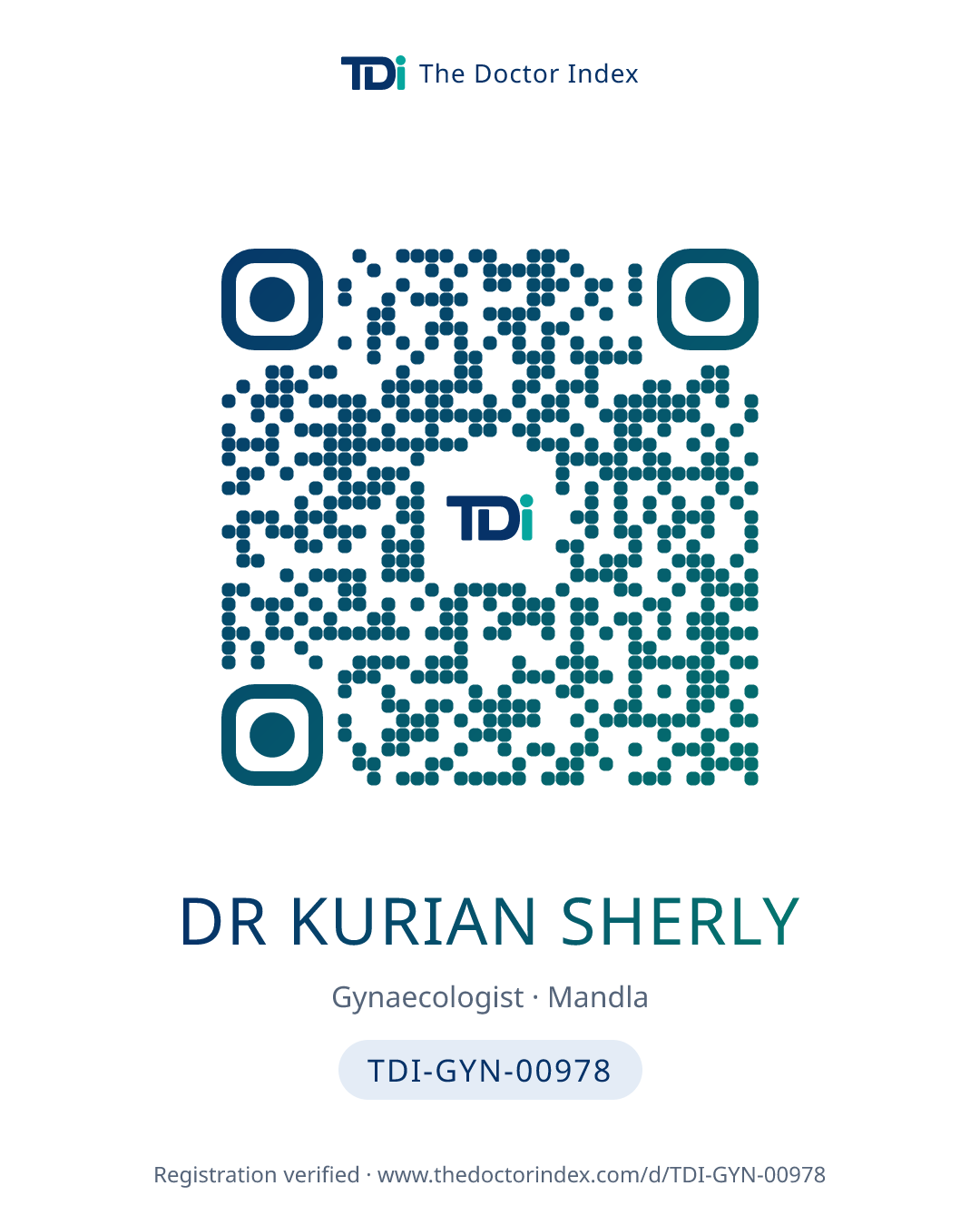 QR card for Dr Kurian Sherly, TDI-GYN-00978