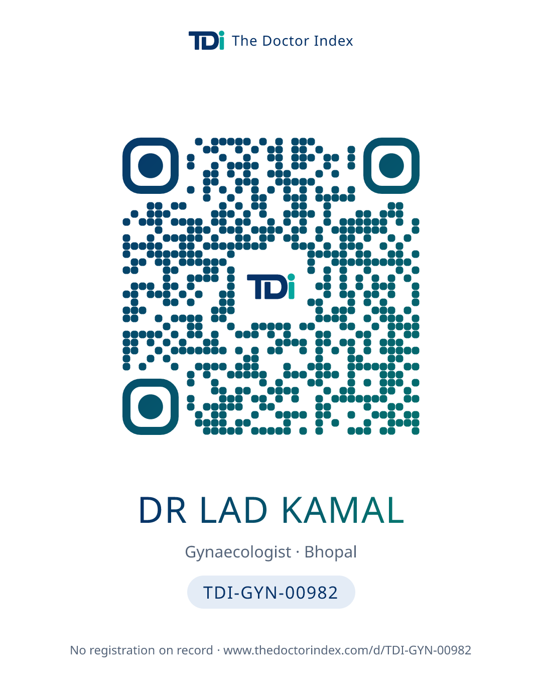 QR card for Dr Lad Kamal, TDI-GYN-00982