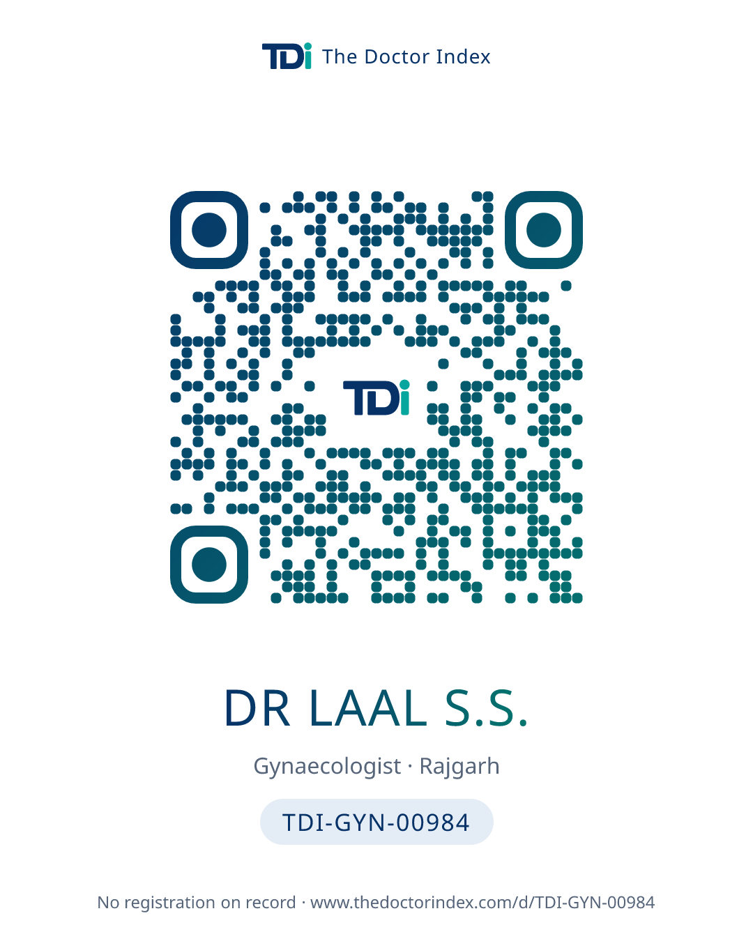 QR card for Dr Laal S.S., TDI-GYN-00984