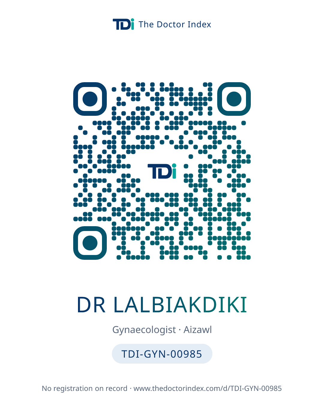 QR card for Dr Lalbiakdiki, TDI-GYN-00985