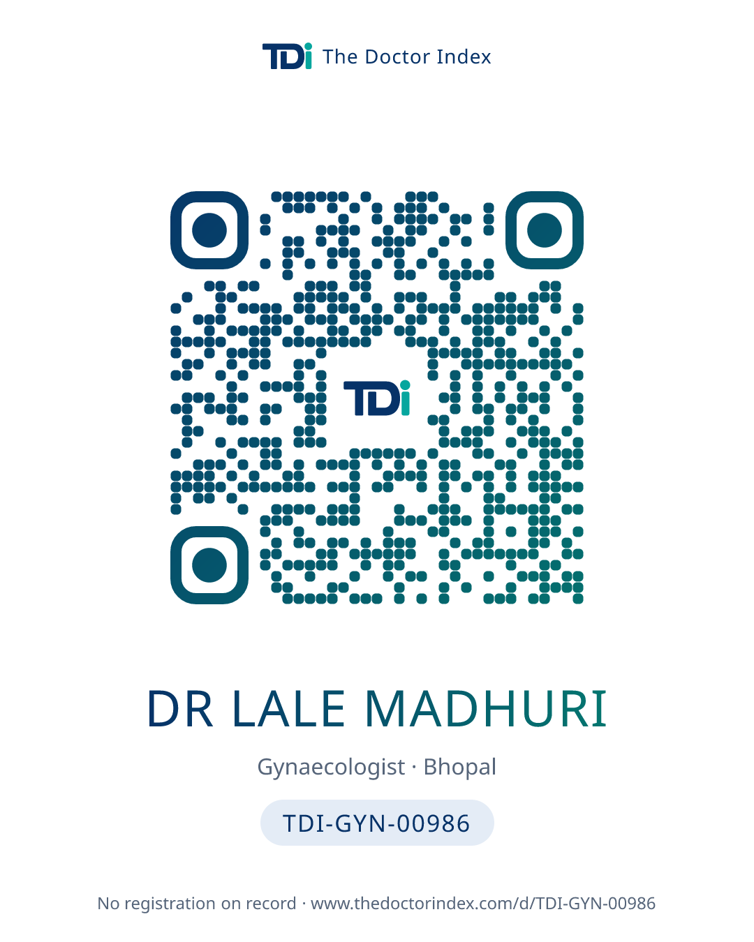 QR card for Dr Lale Madhuri, TDI-GYN-00986