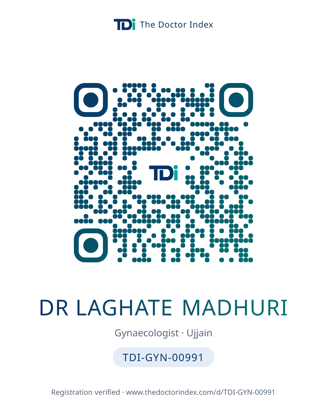 QR card for Dr Laghate Madhuri, TDI-GYN-00991