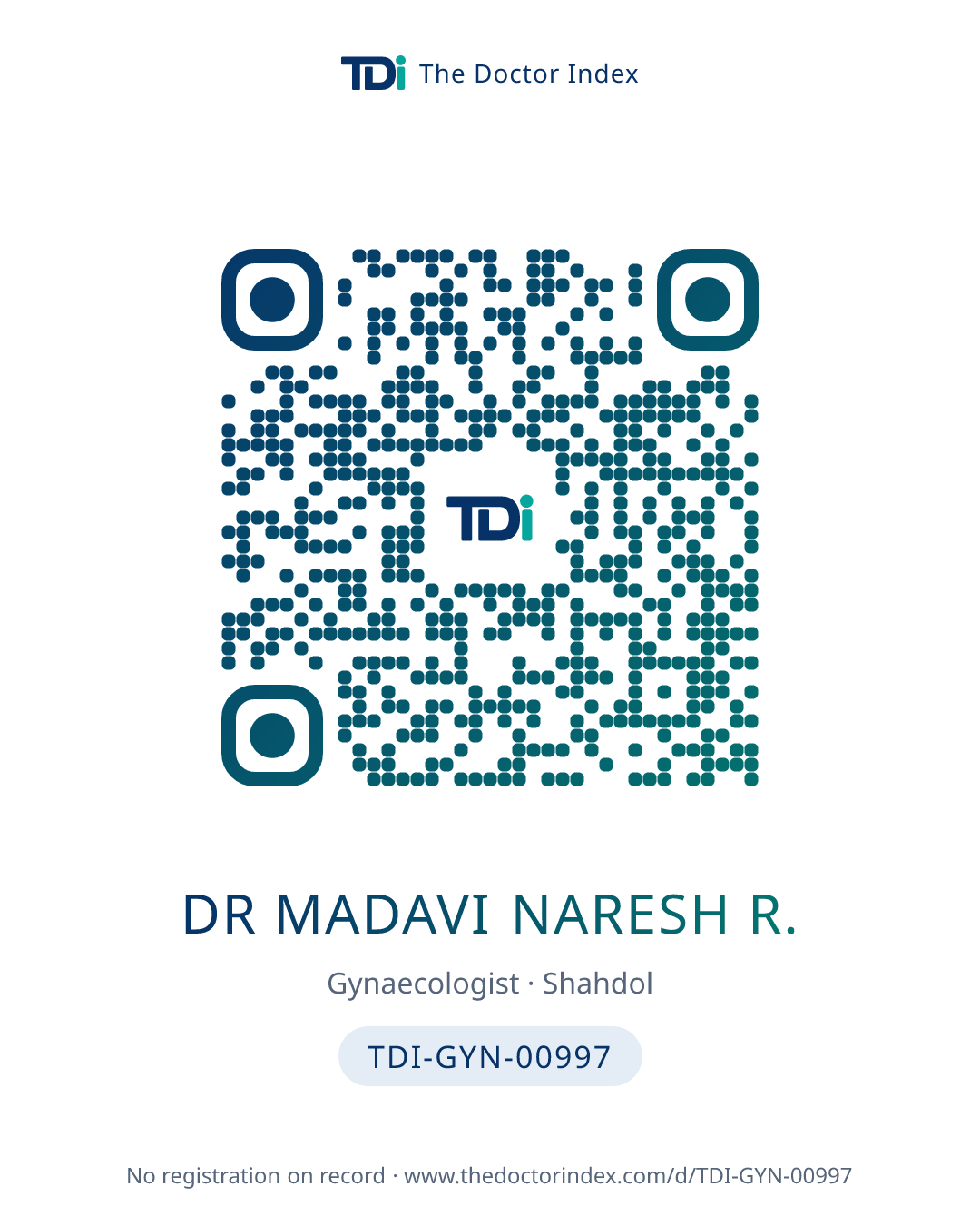 QR card for Dr Madavi Naresh R., TDI-GYN-00997