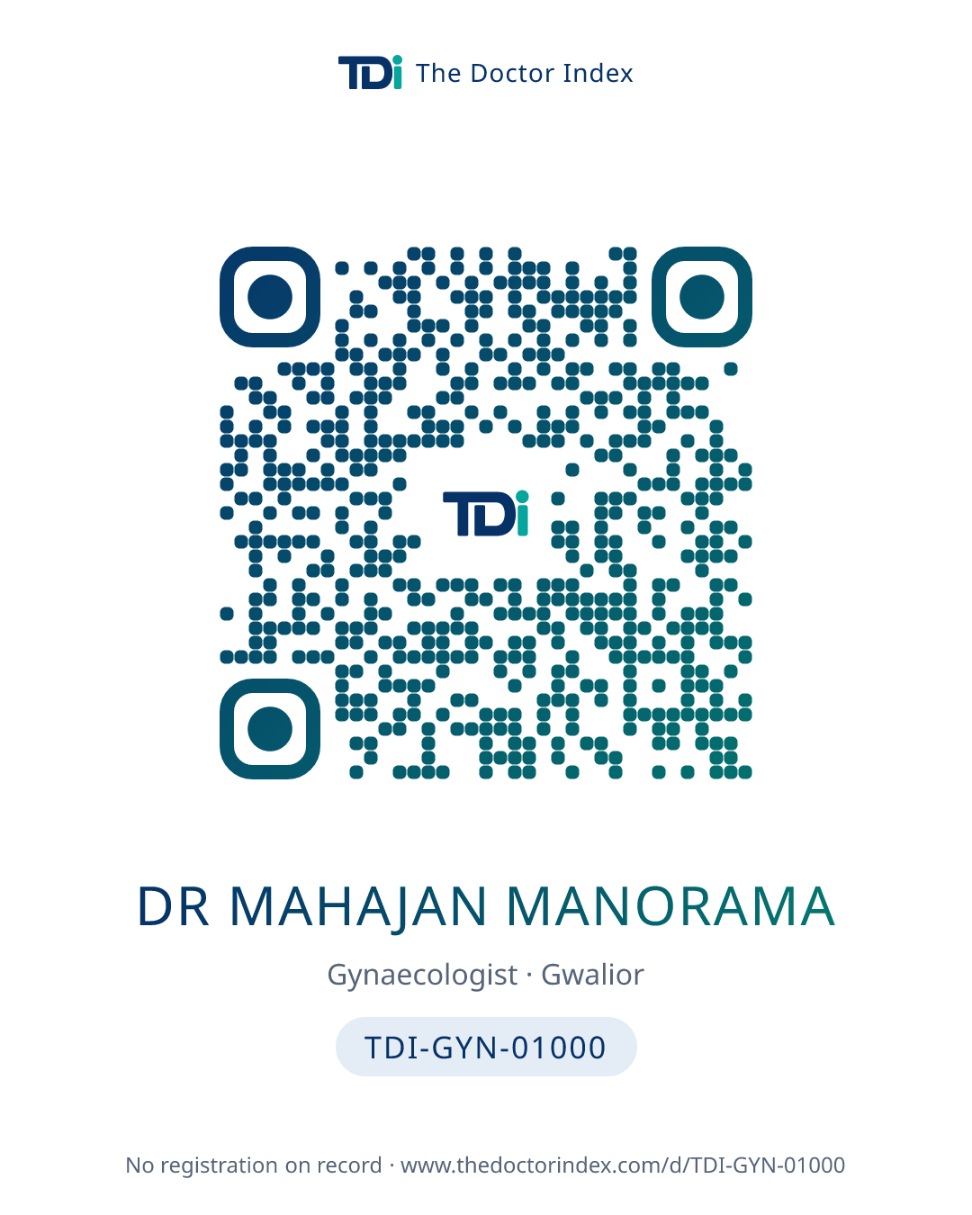 QR card for Dr Mahajan Manorama, TDI-GYN-01000