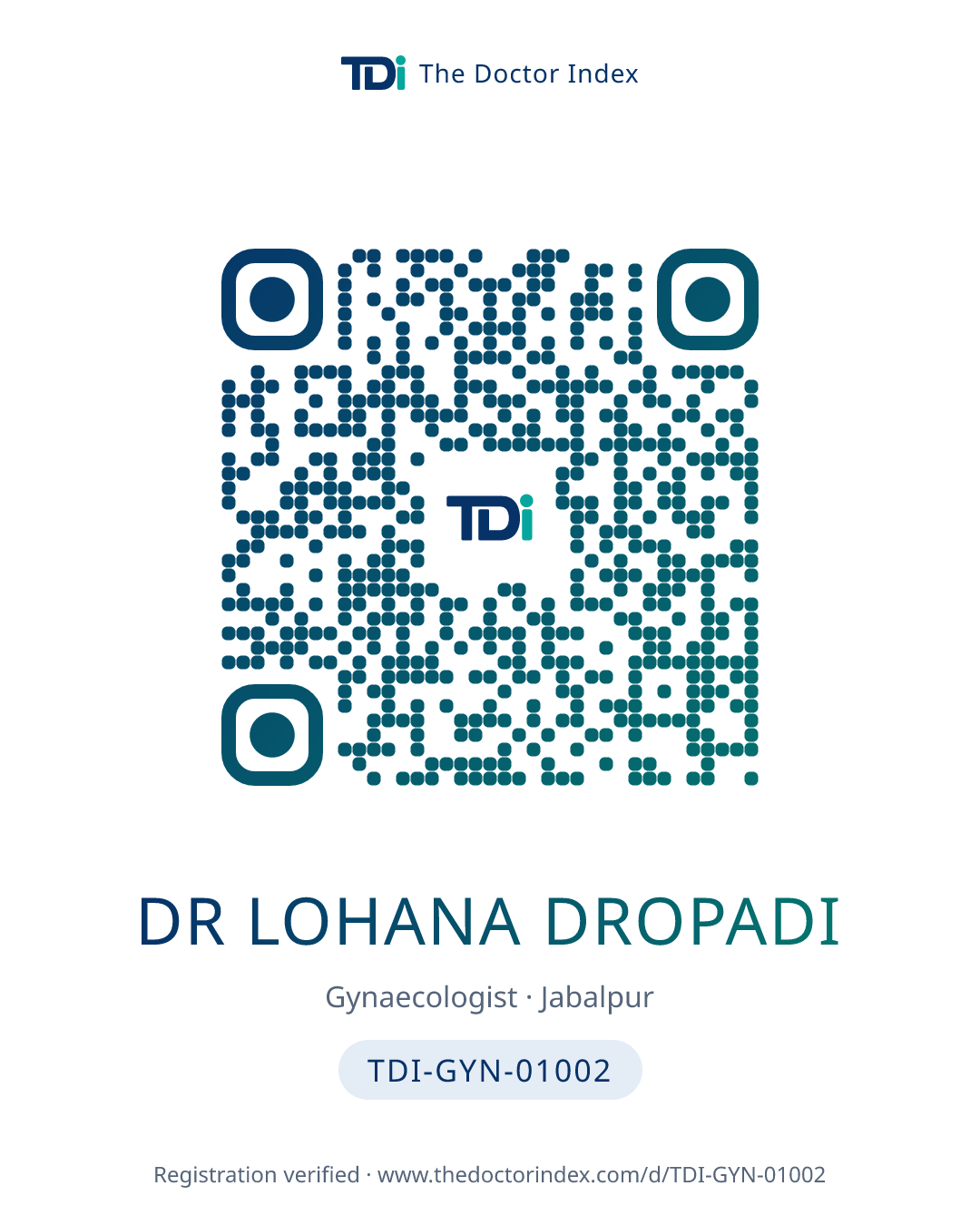 QR card for Dr Lohana Dropadi, TDI-GYN-01002