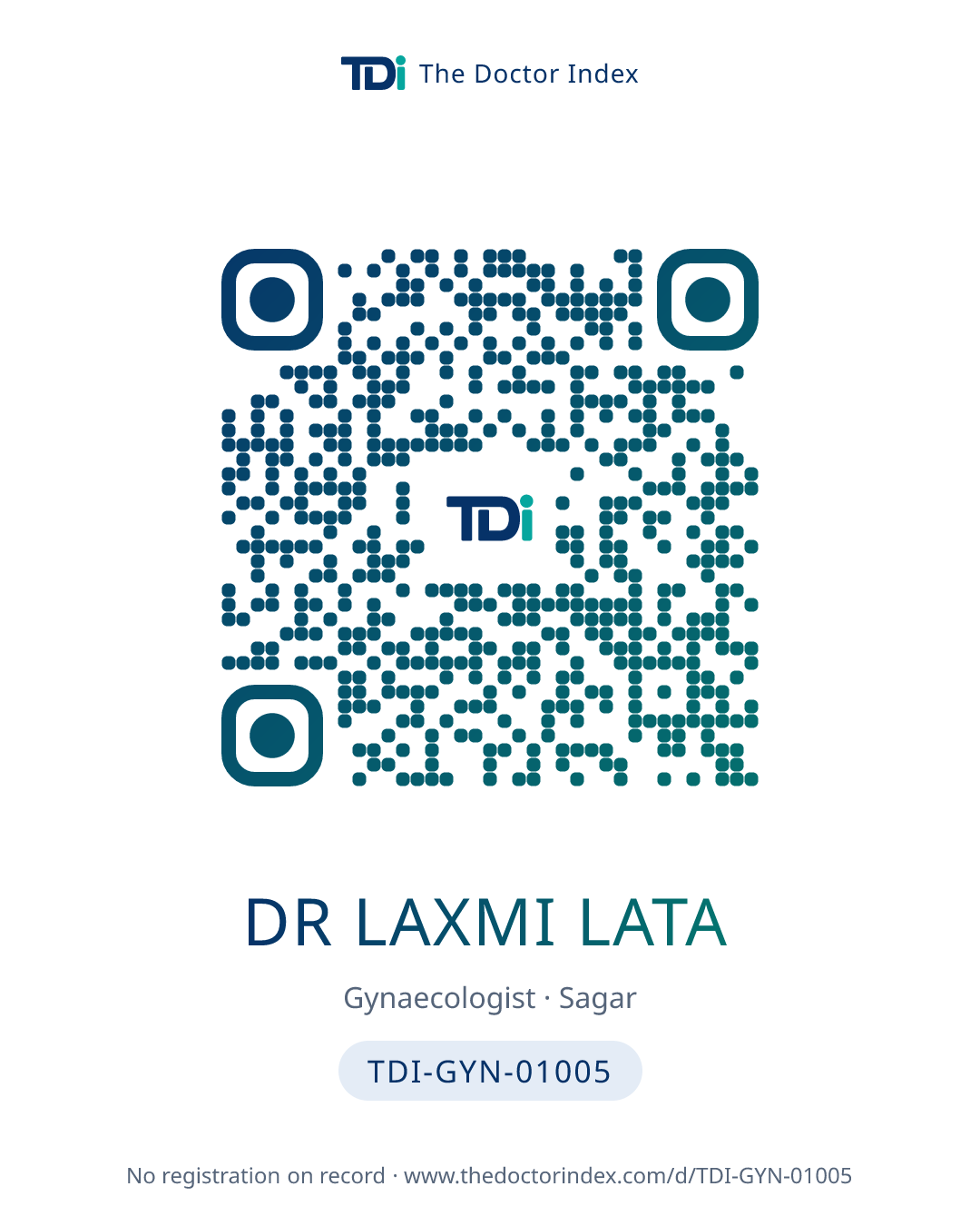QR card for Dr Laxmi Lata, TDI-GYN-01005