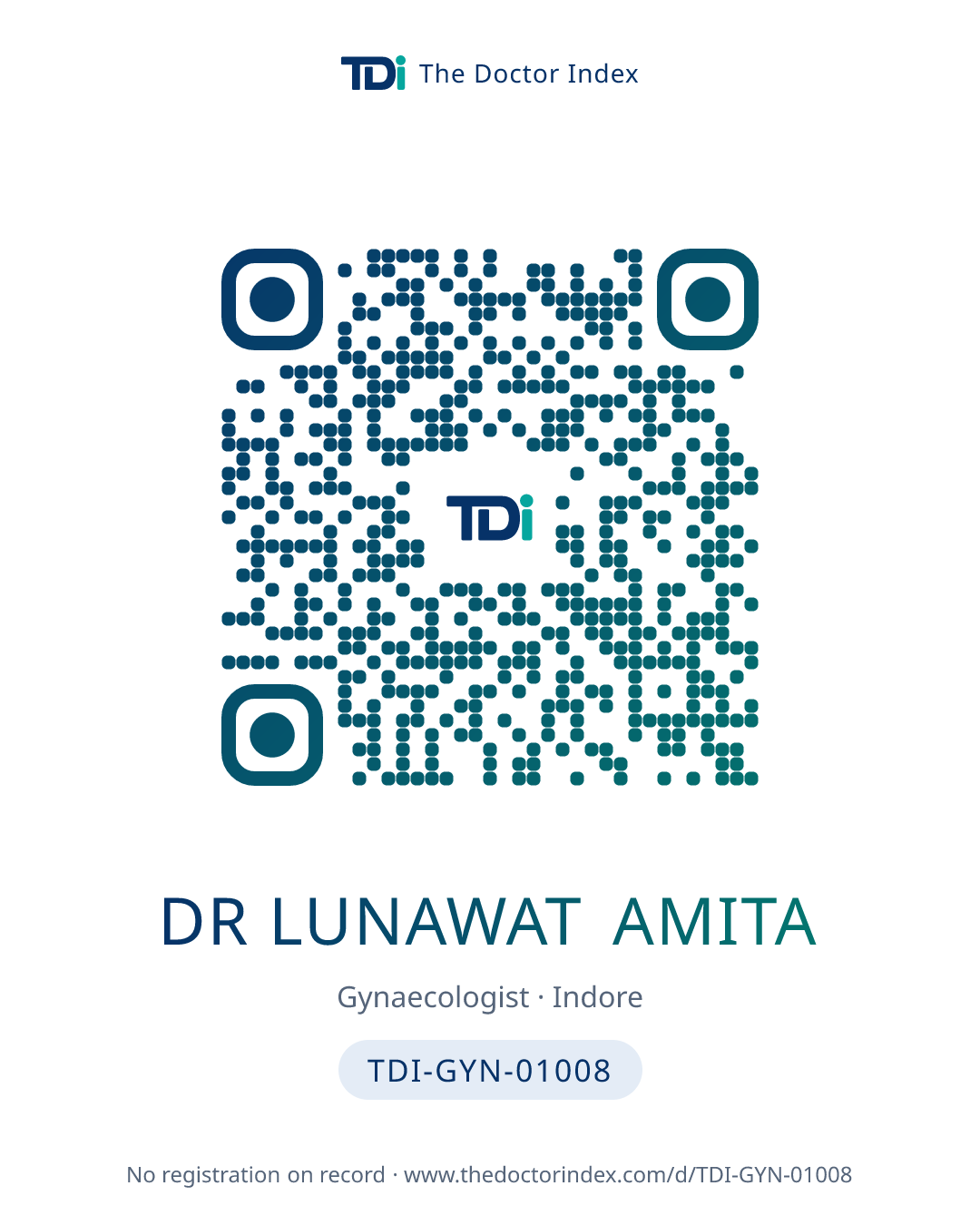 QR card for Dr Lunawat Amita, TDI-GYN-01008