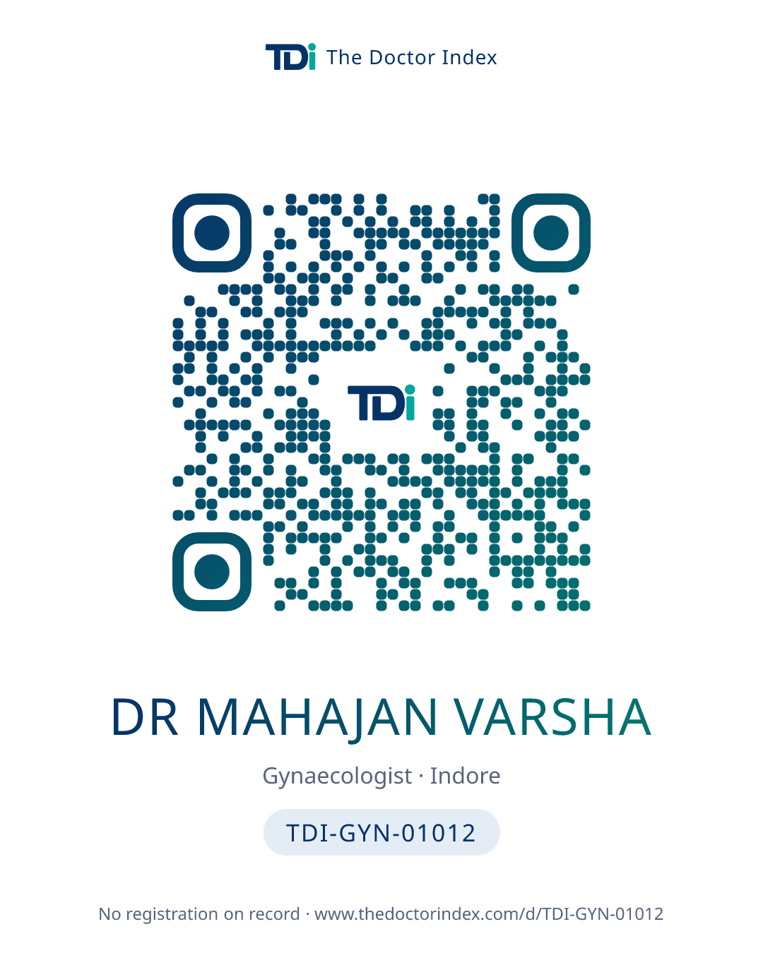 QR card for Dr Mahajan Varsha, TDI-GYN-01012