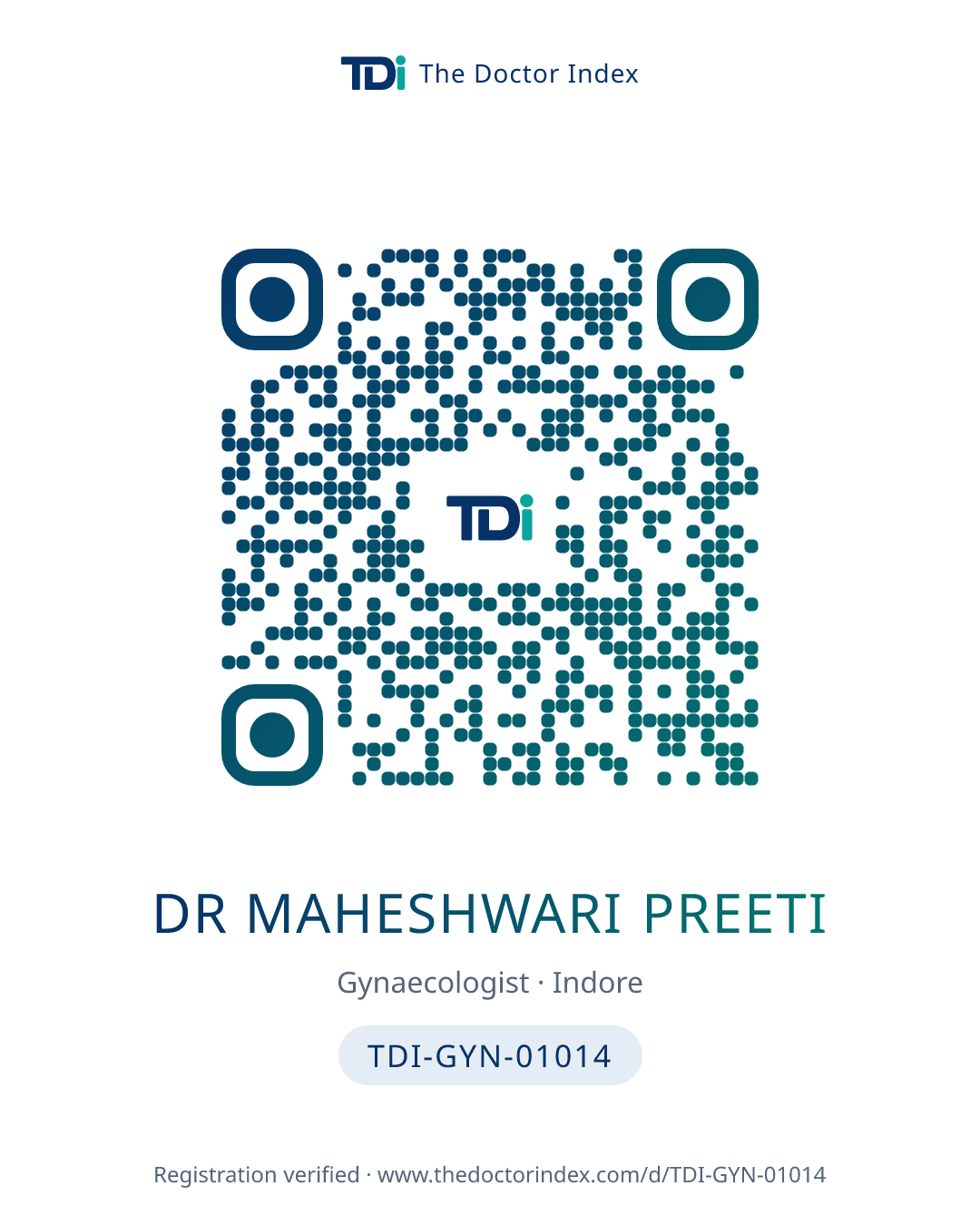QR card for Dr Maheshwari Preeti, TDI-GYN-01014